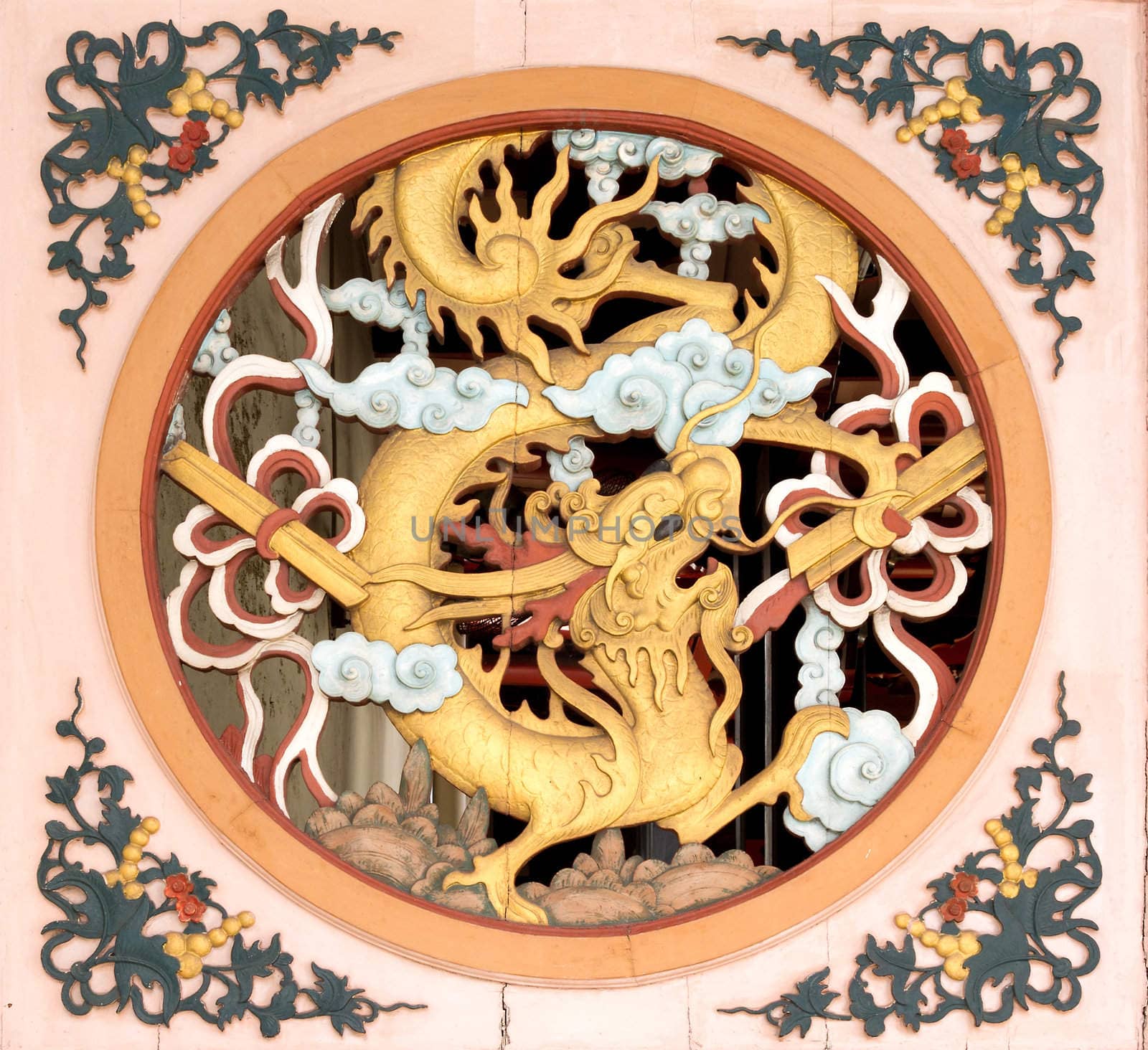 Chinese Dragon Emblem on Entrance of Old Temple by jpldesigns