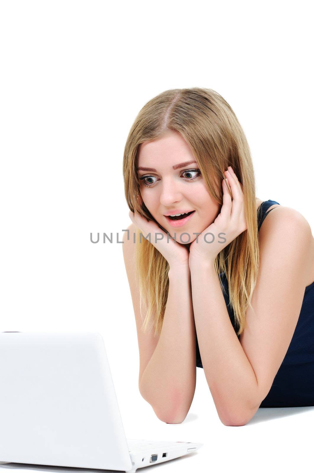 beautiful young girl on white background