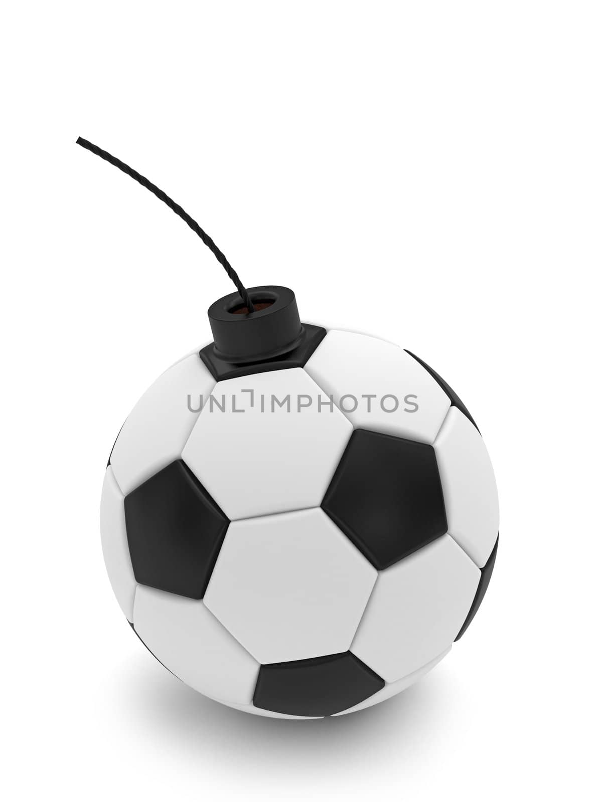 Soccer ball bomb on white. High resolution 3D image rendered with soft shadows