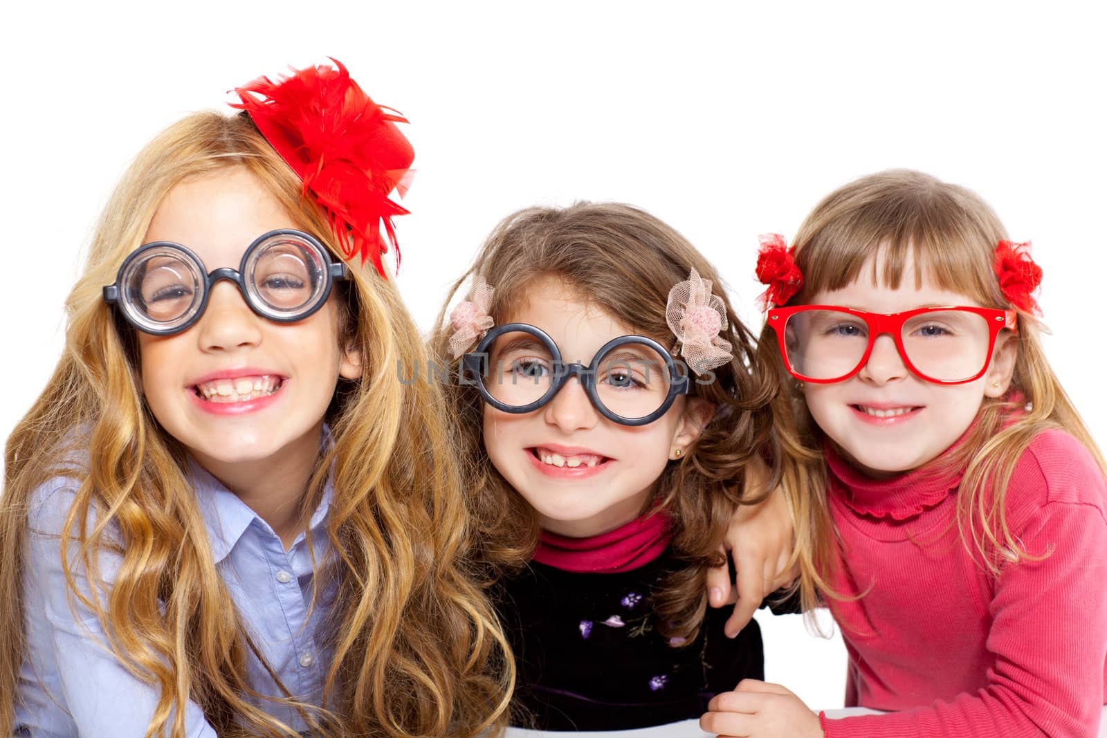 nerd children girl group with funny glasses by lunamarina