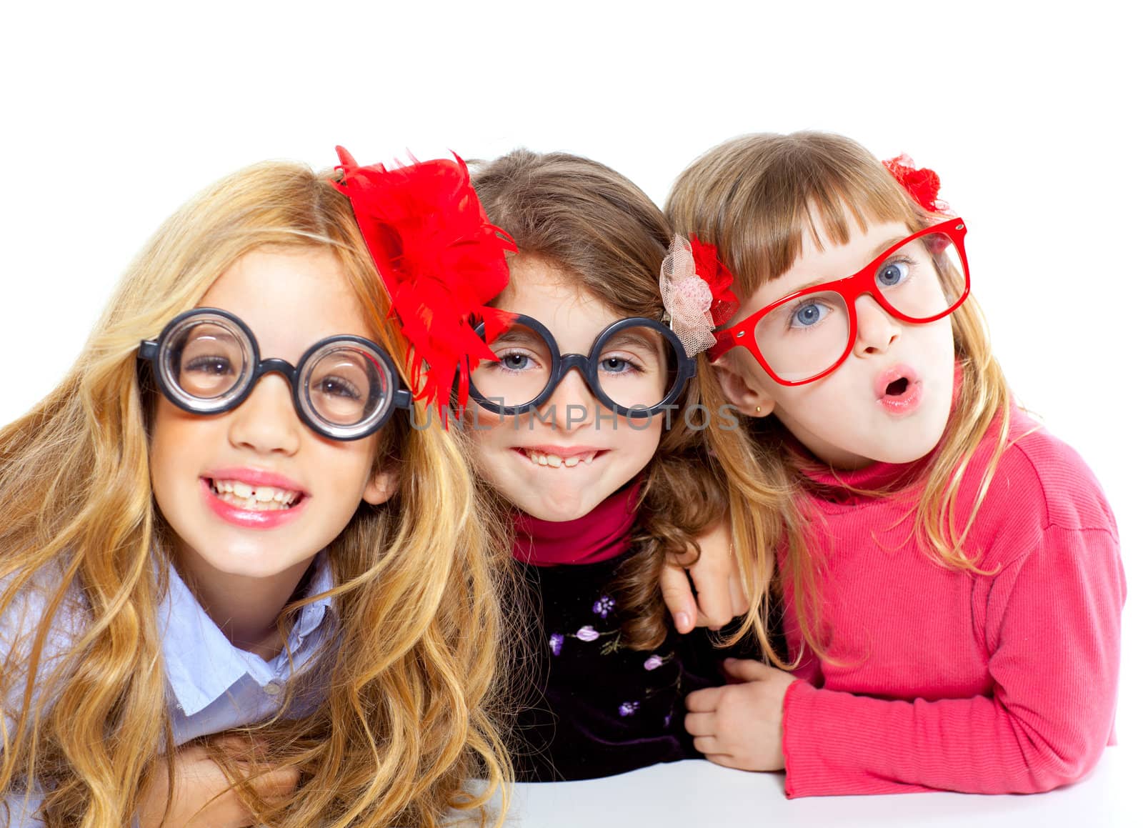 nerd children girl group with funny glasses by lunamarina