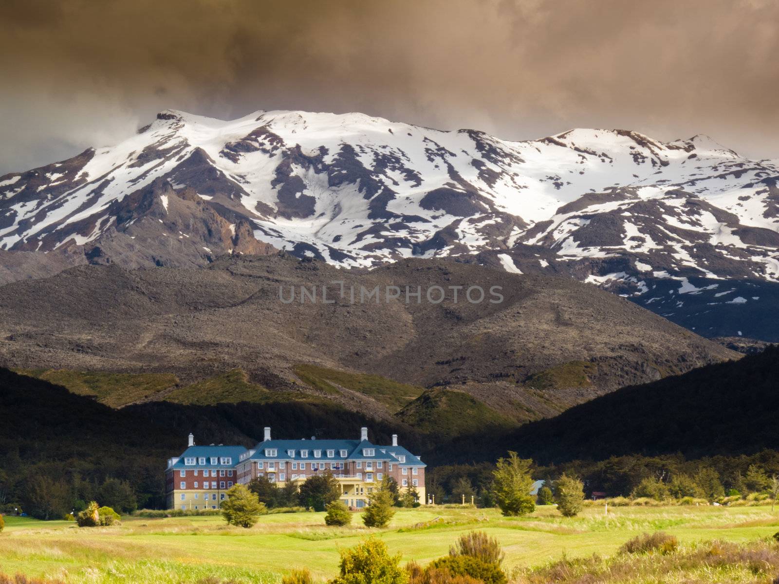 Whakapapa Village at the base of volcano Mount Ruapehu in Tongariro National Park North Island of New Zealand