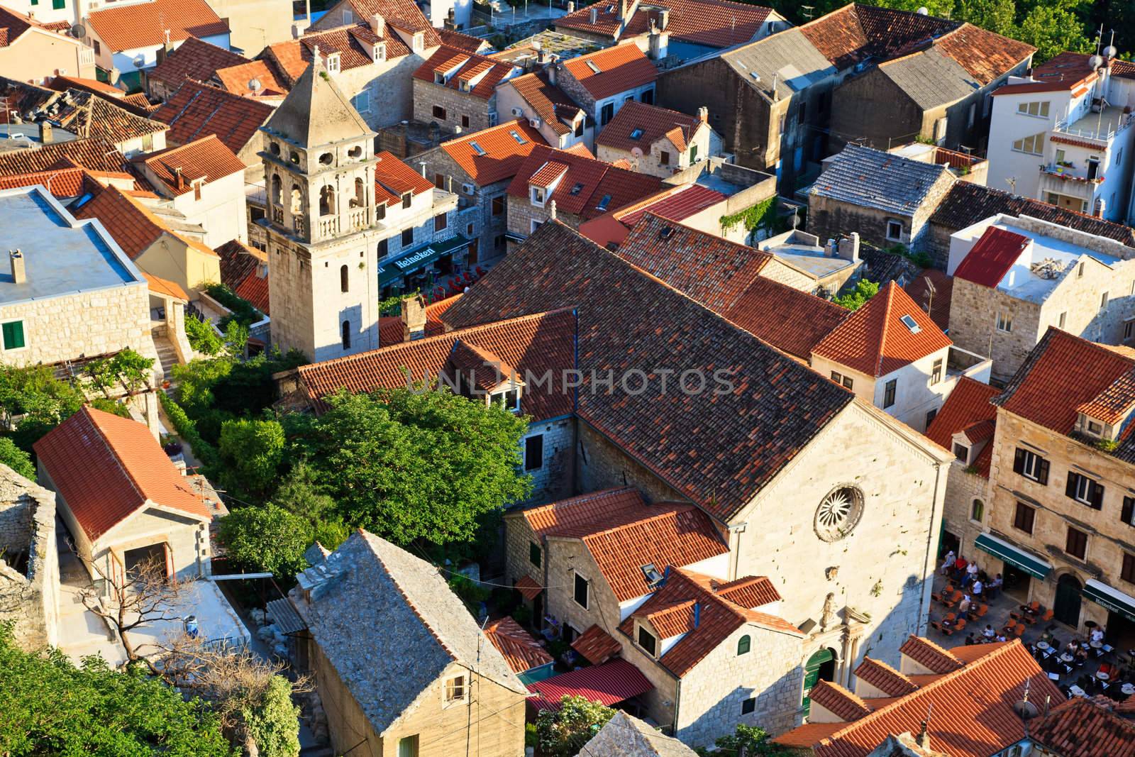 Panorama of Old Town Omis and Holy Spirit Church, Croatia