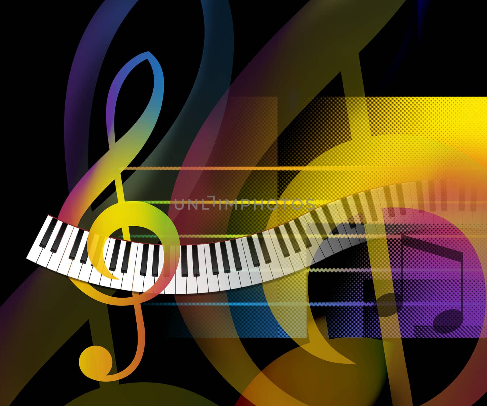Abstract Music Background With Curved Piano Keys Bitmap Illustration