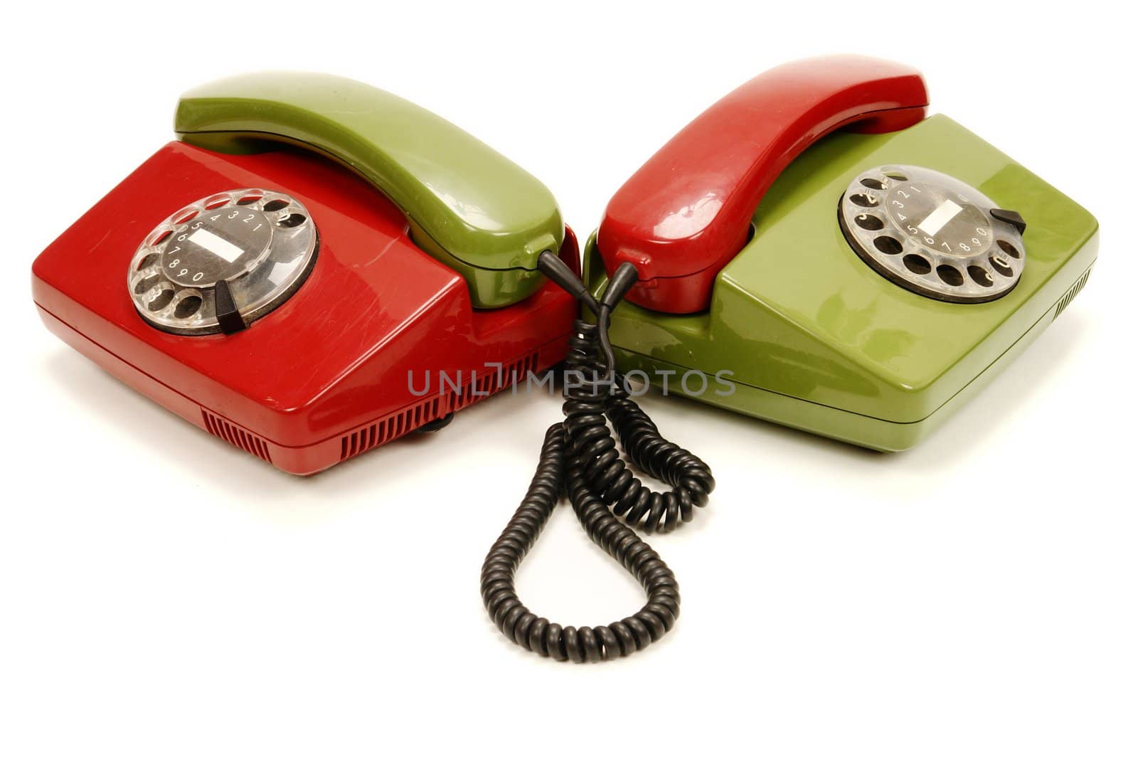 colourful retro phones symbolizing conference/teamwork/network............