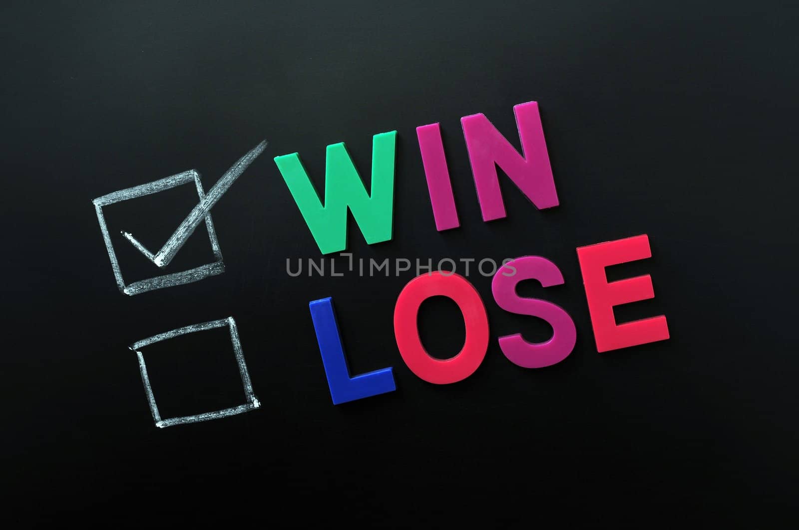 Win and lose check boxes with win checked on a blackboard