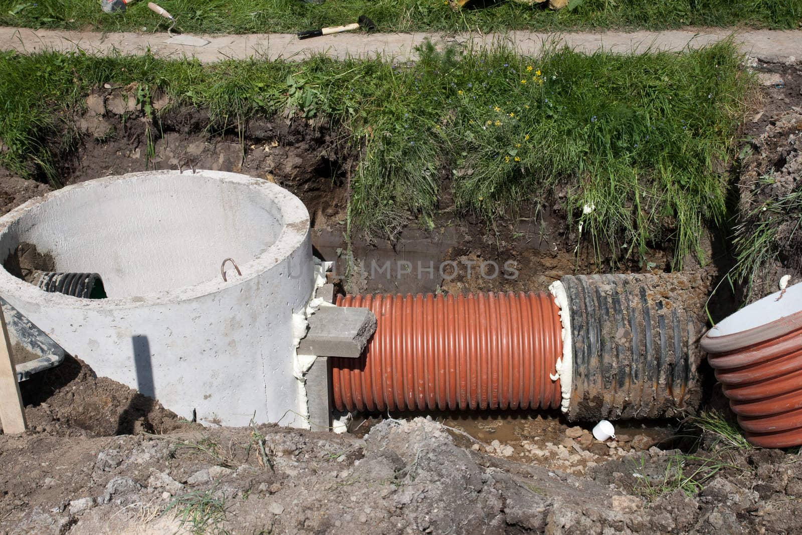  installing sewerage system for a new street building