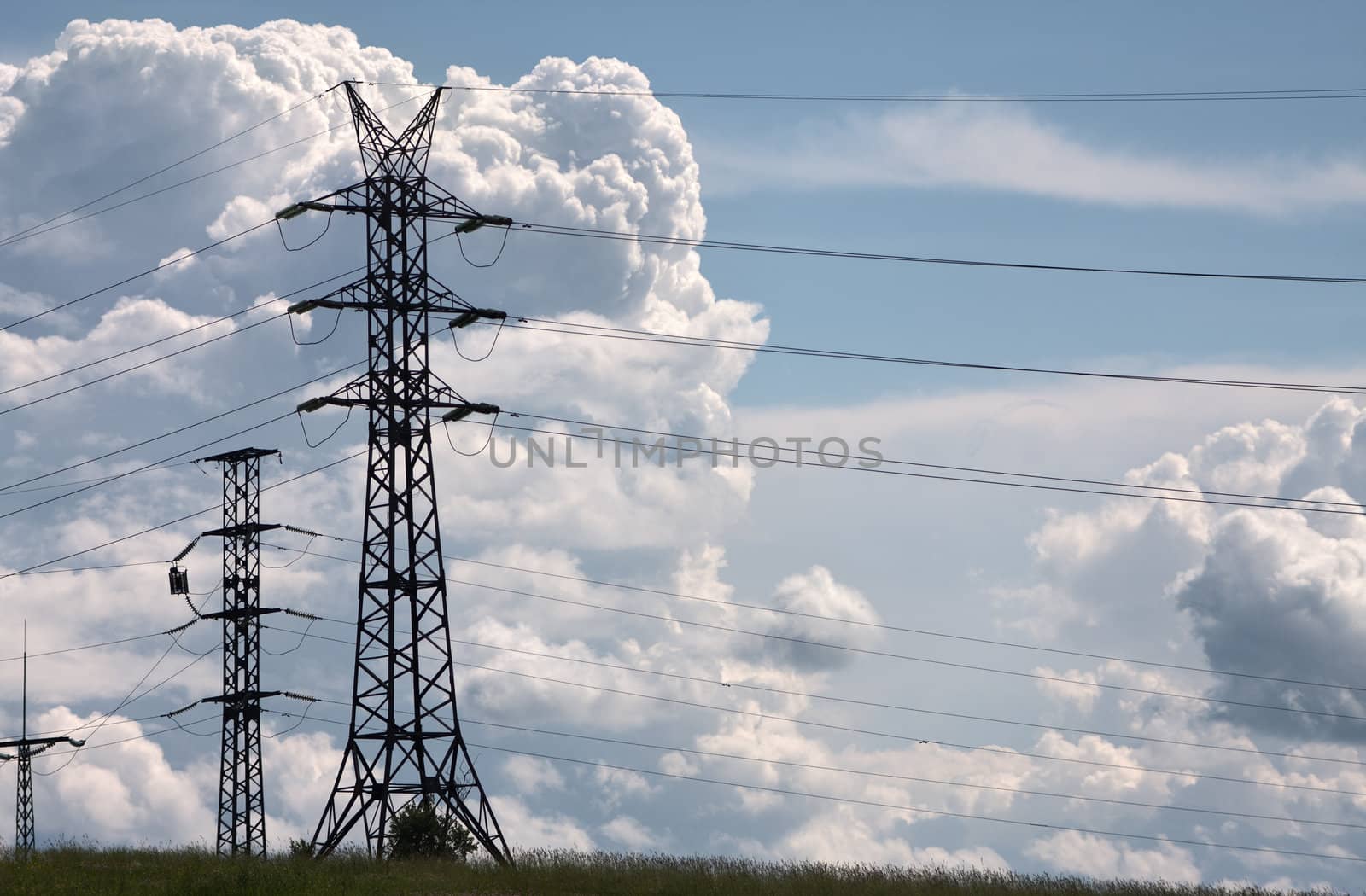 Transmission line on a background of the blue sky