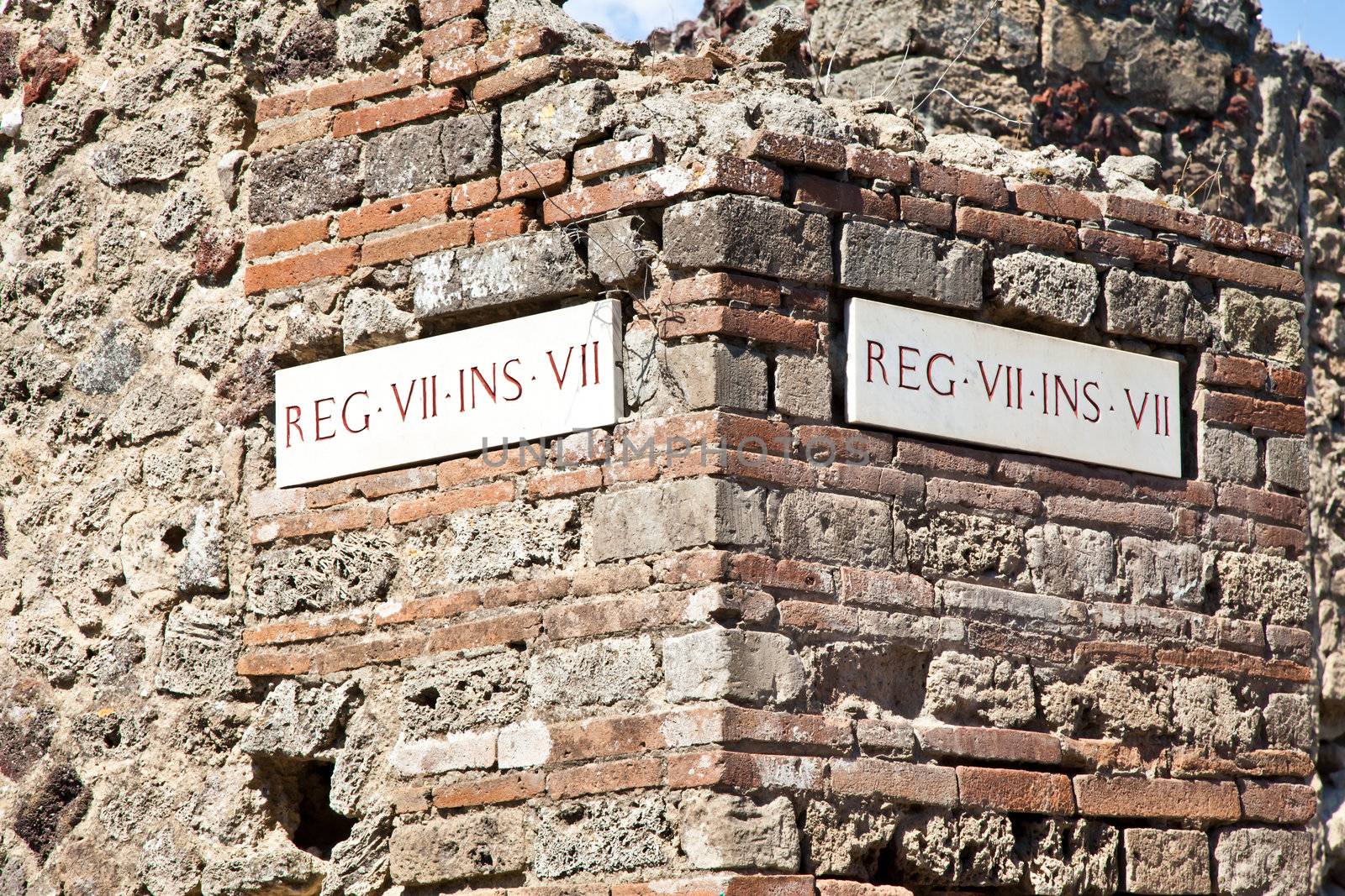 Detail of Pompeii site. The city of was destroyed and completely buried during a long catastrophic eruption of the volcano Mount Vesuvius