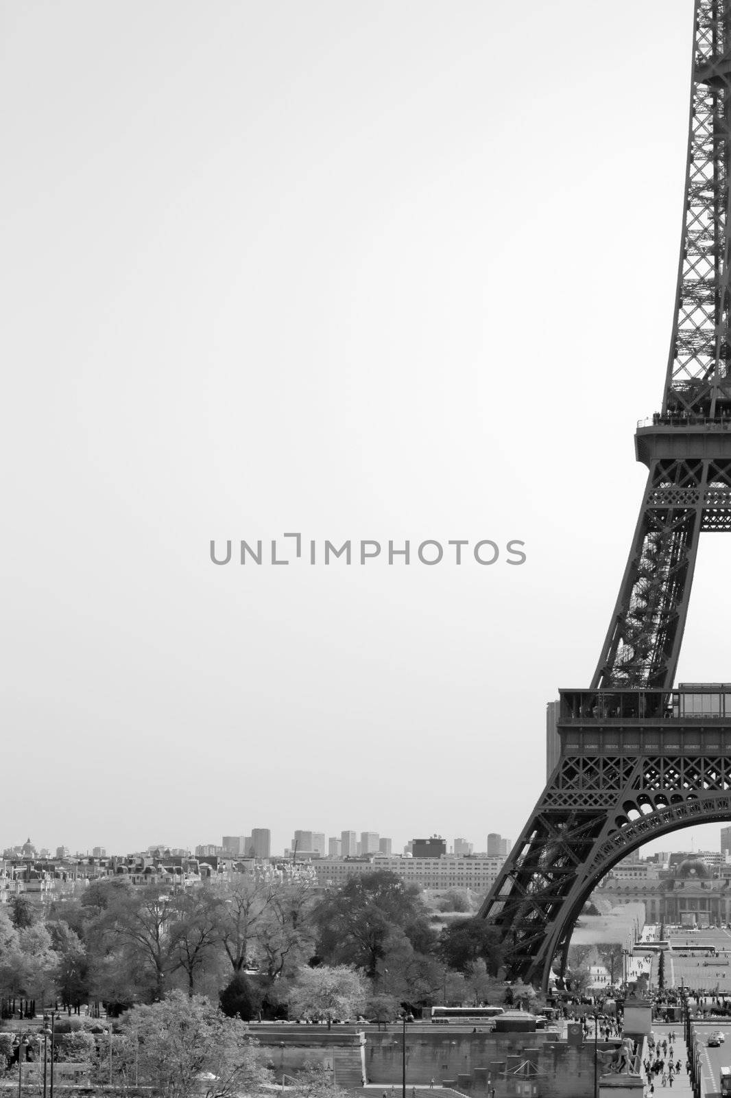 View of the Eiffel Tower and Paris, France. Black and White.