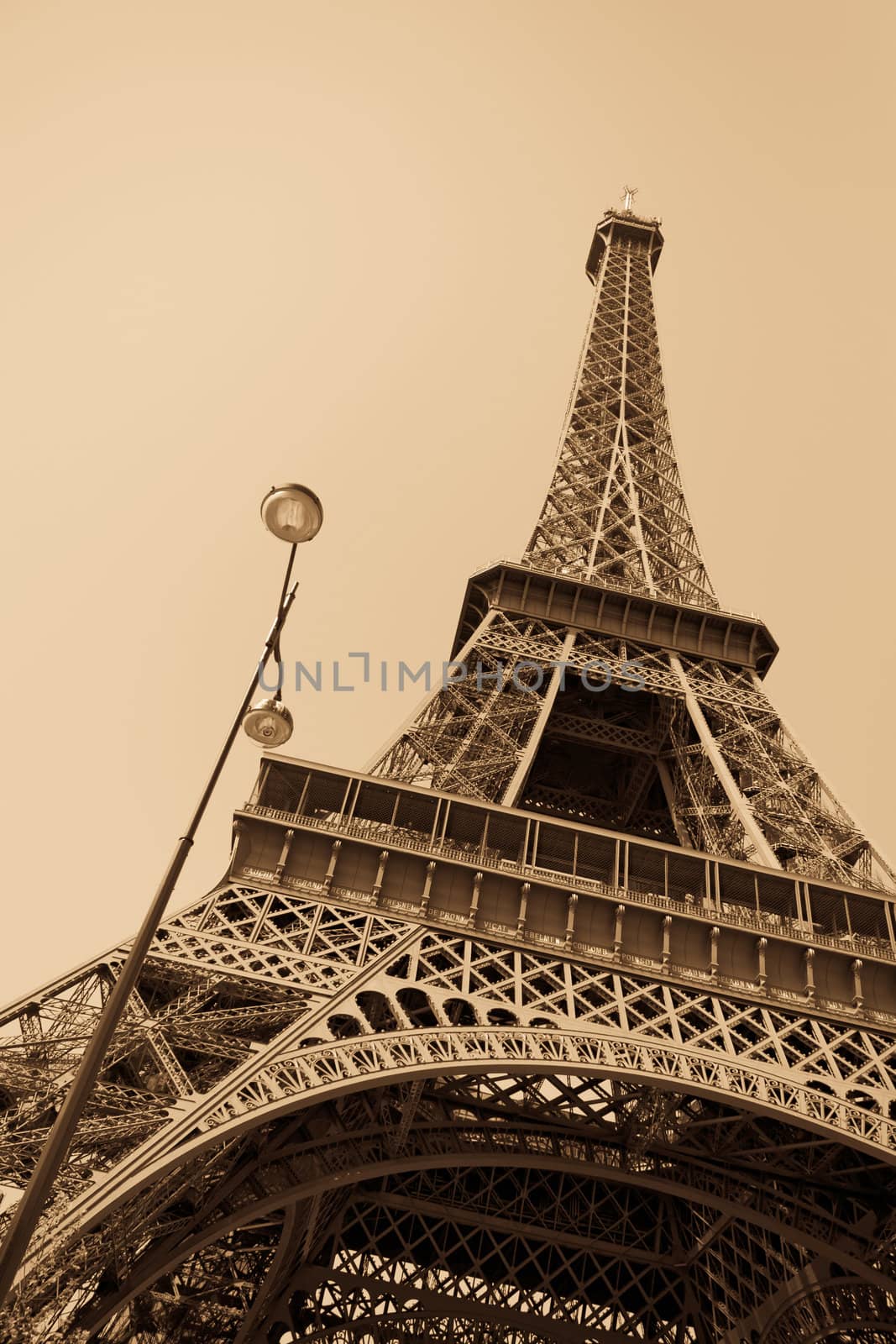 The Eiffel Tower in Paris, France, sepia