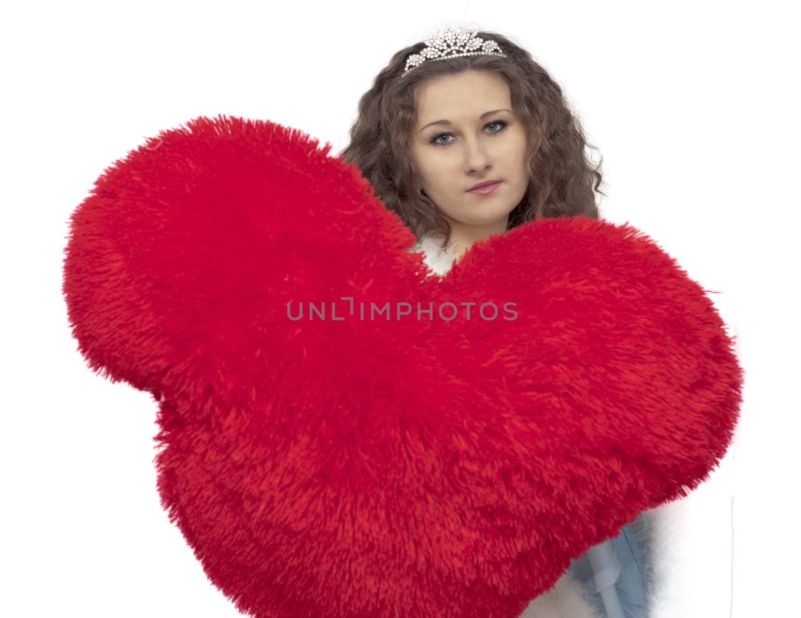 beautiful girl isolated holding a red heart