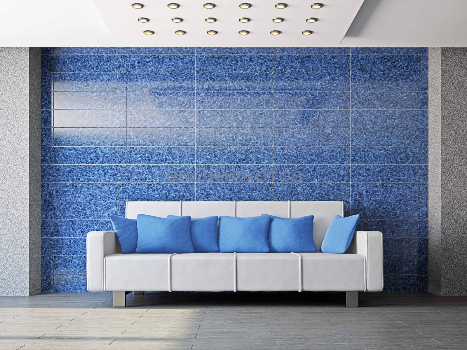 Livingroom with sofa near the wall