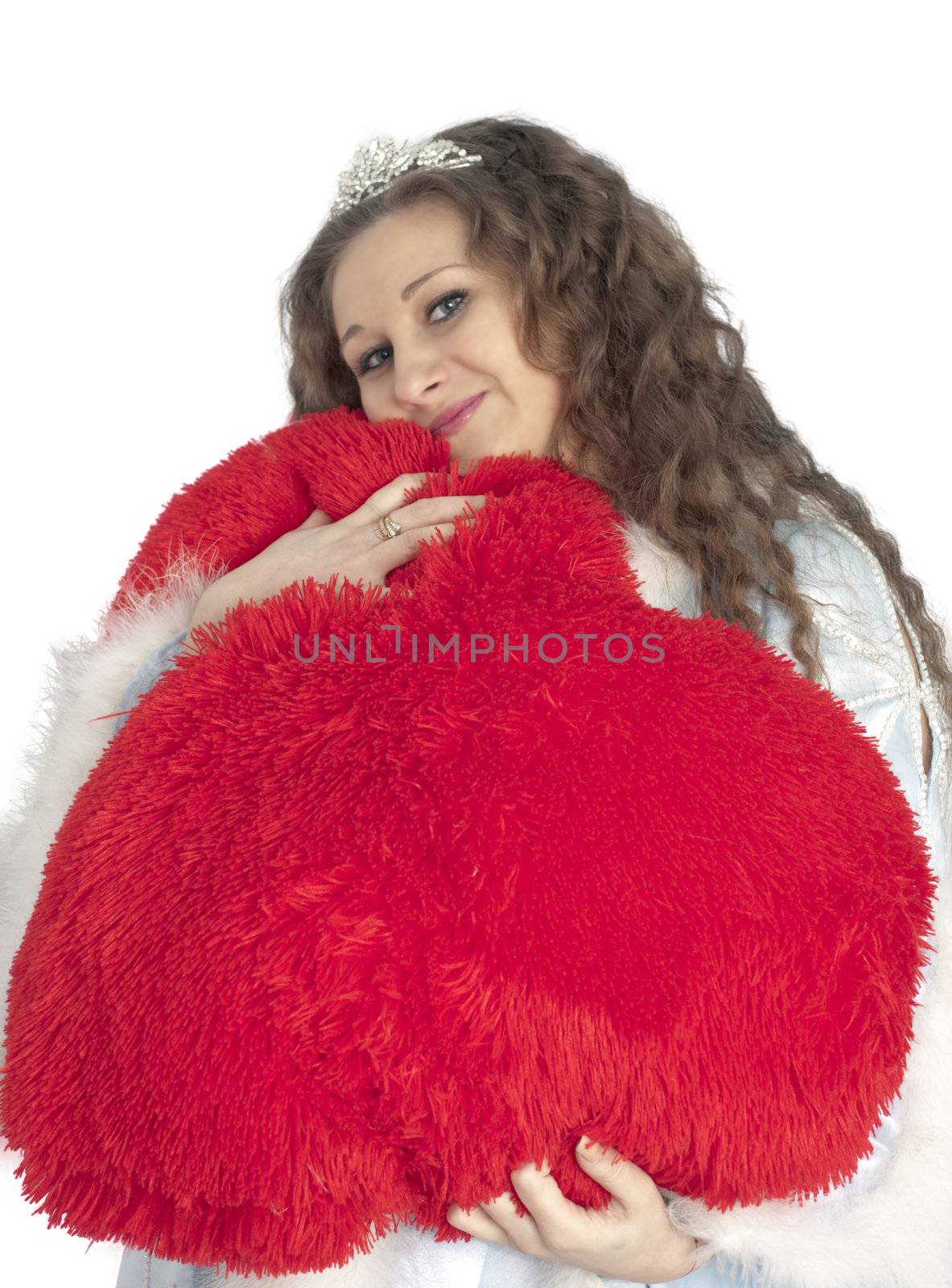 Girl hugs heart on a white background