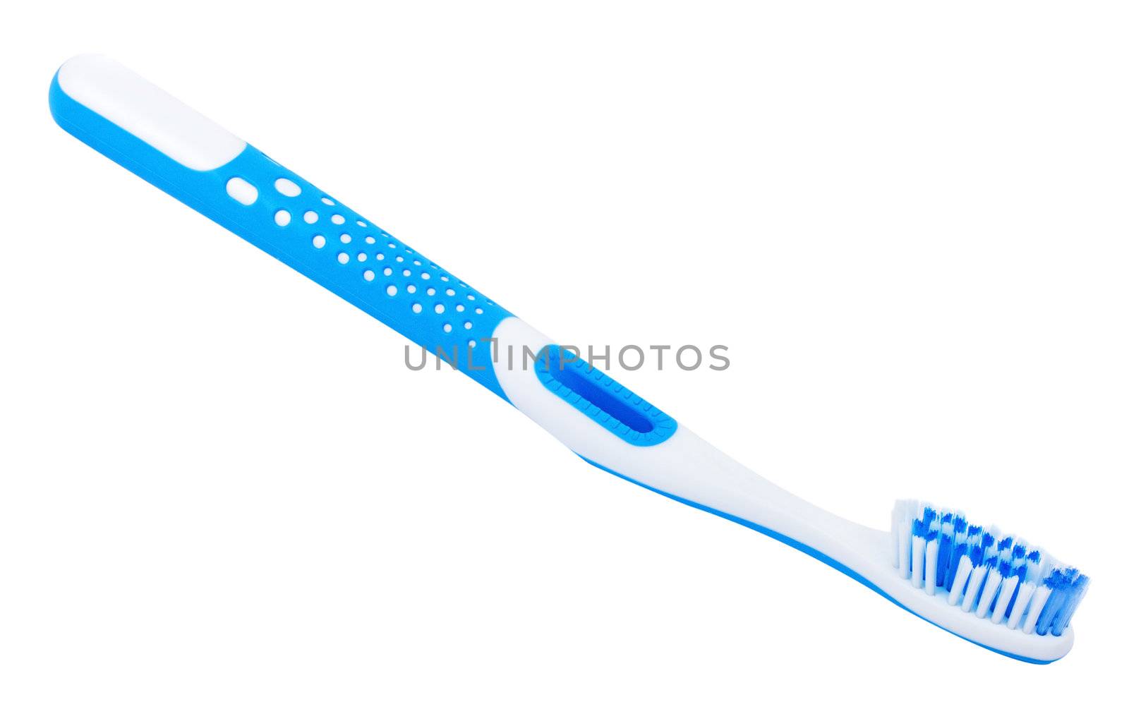 close-up blue tooth brush, isolated on white