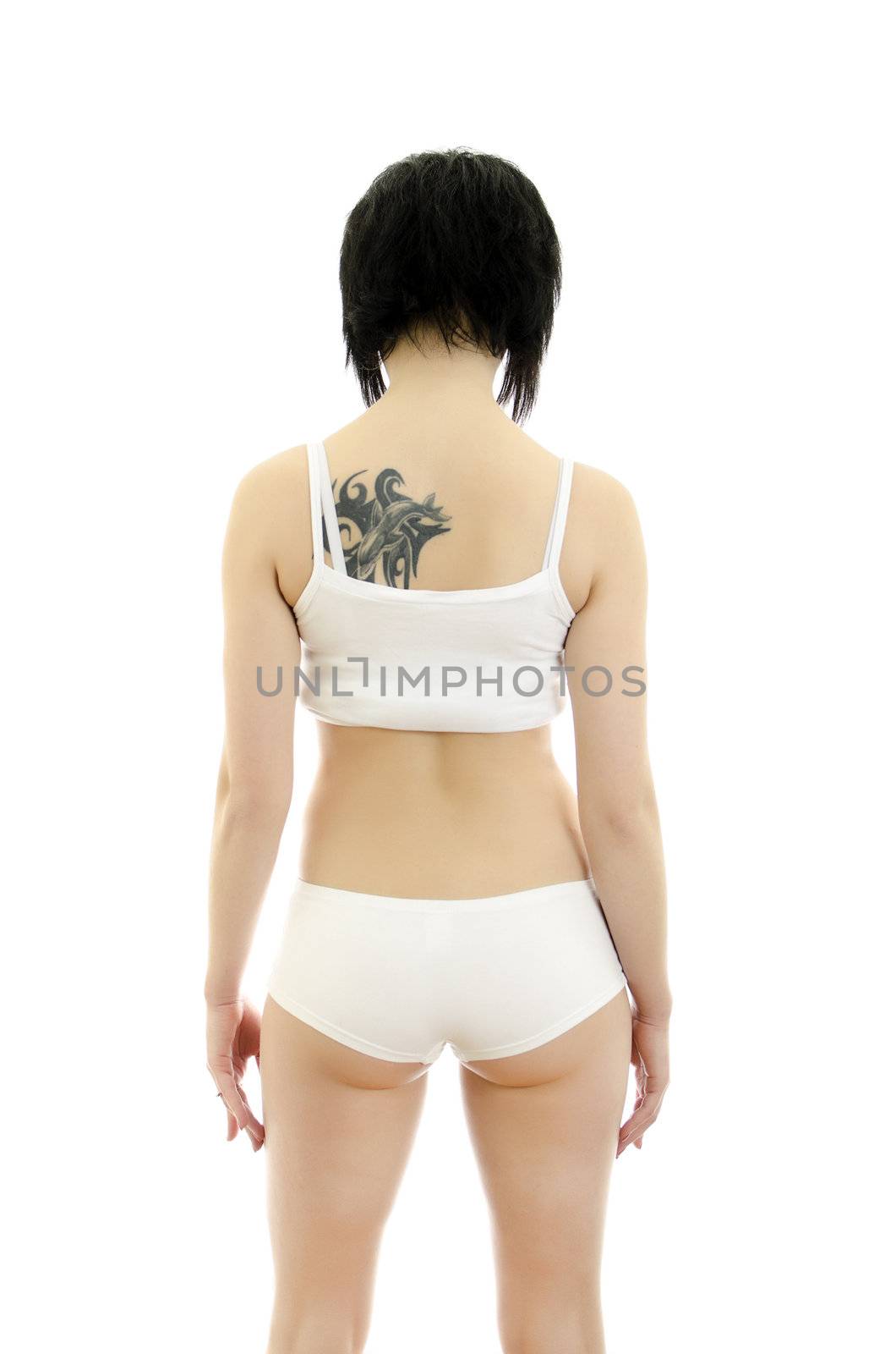 Fitness woman portrait. Isolated on white background.