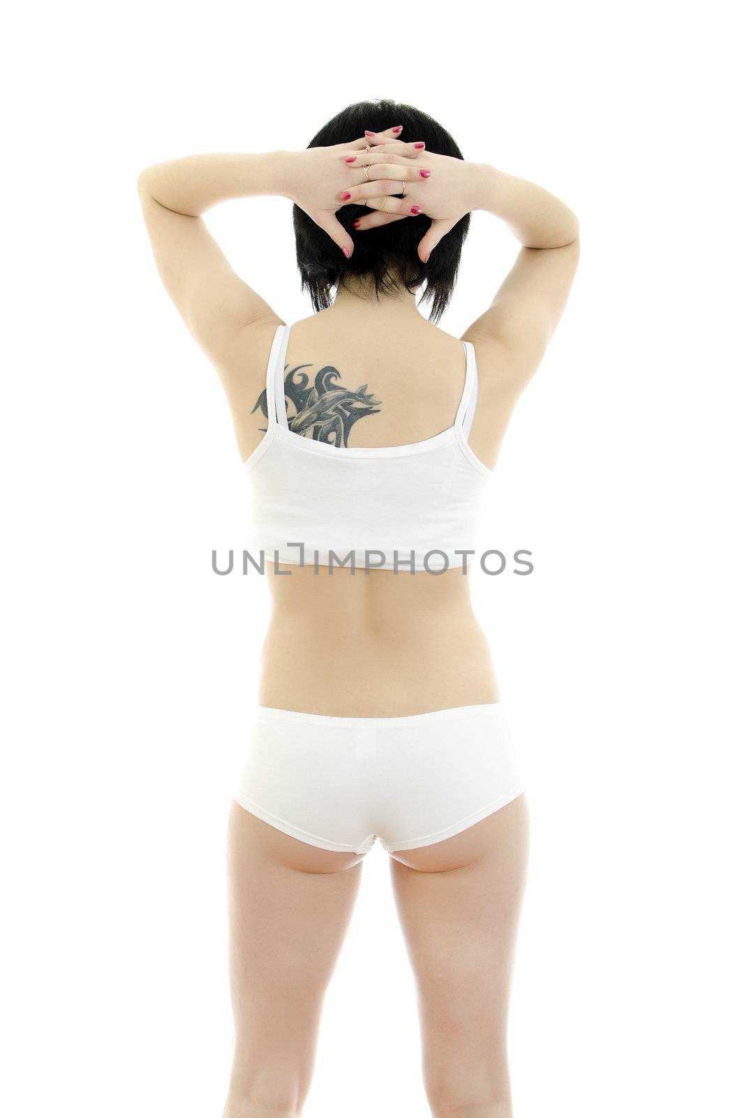 Fitness woman portrait. Isolated on white background.