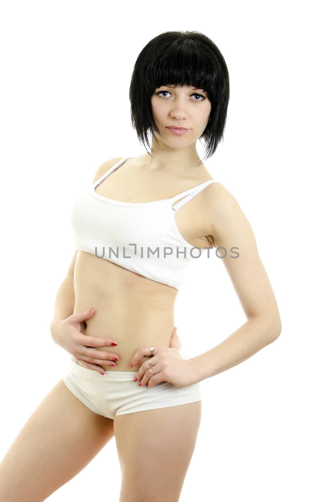 Fitness woman portrait. Isolated on white background.