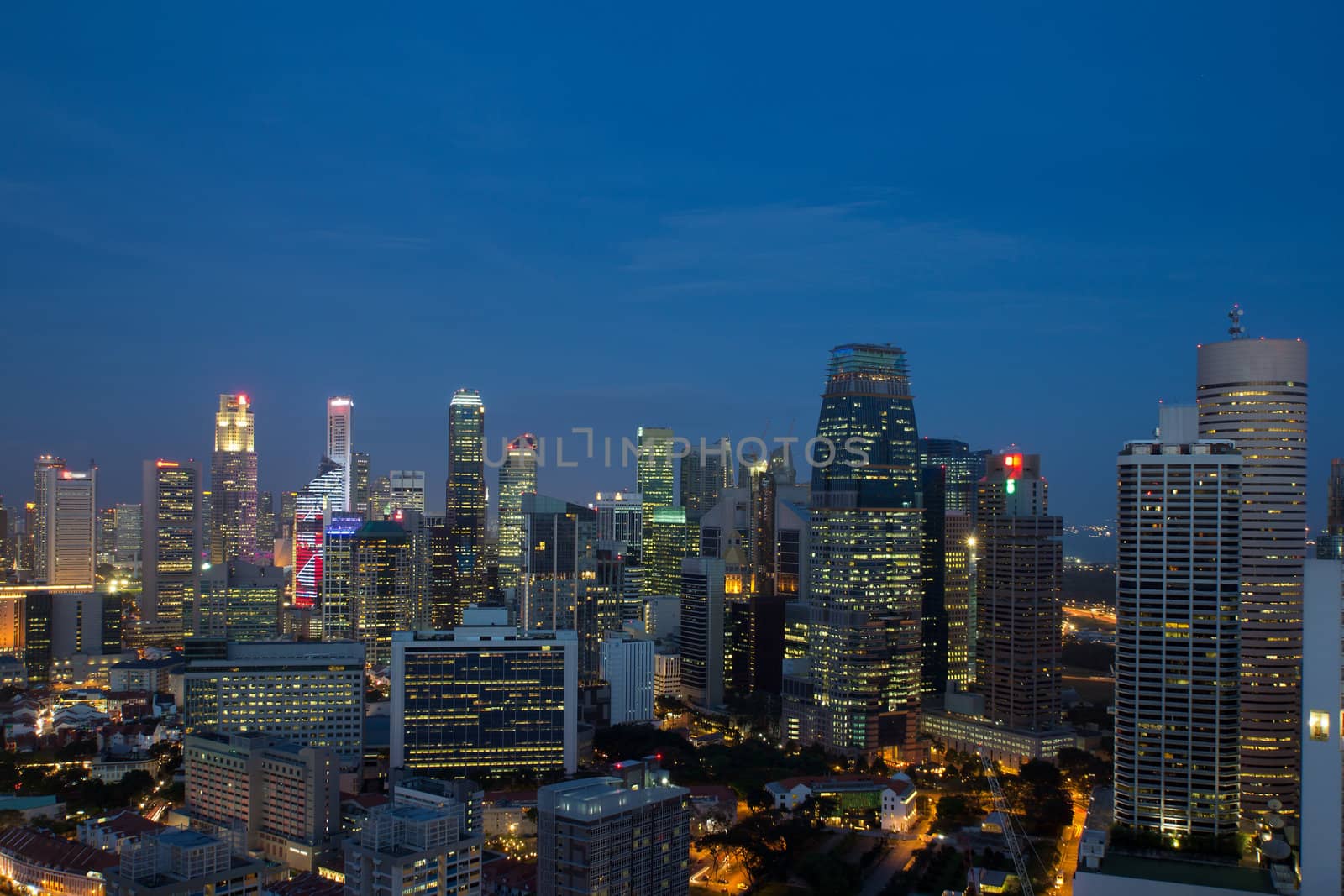 Singapore Cityscape at Blue Hour Aerial View