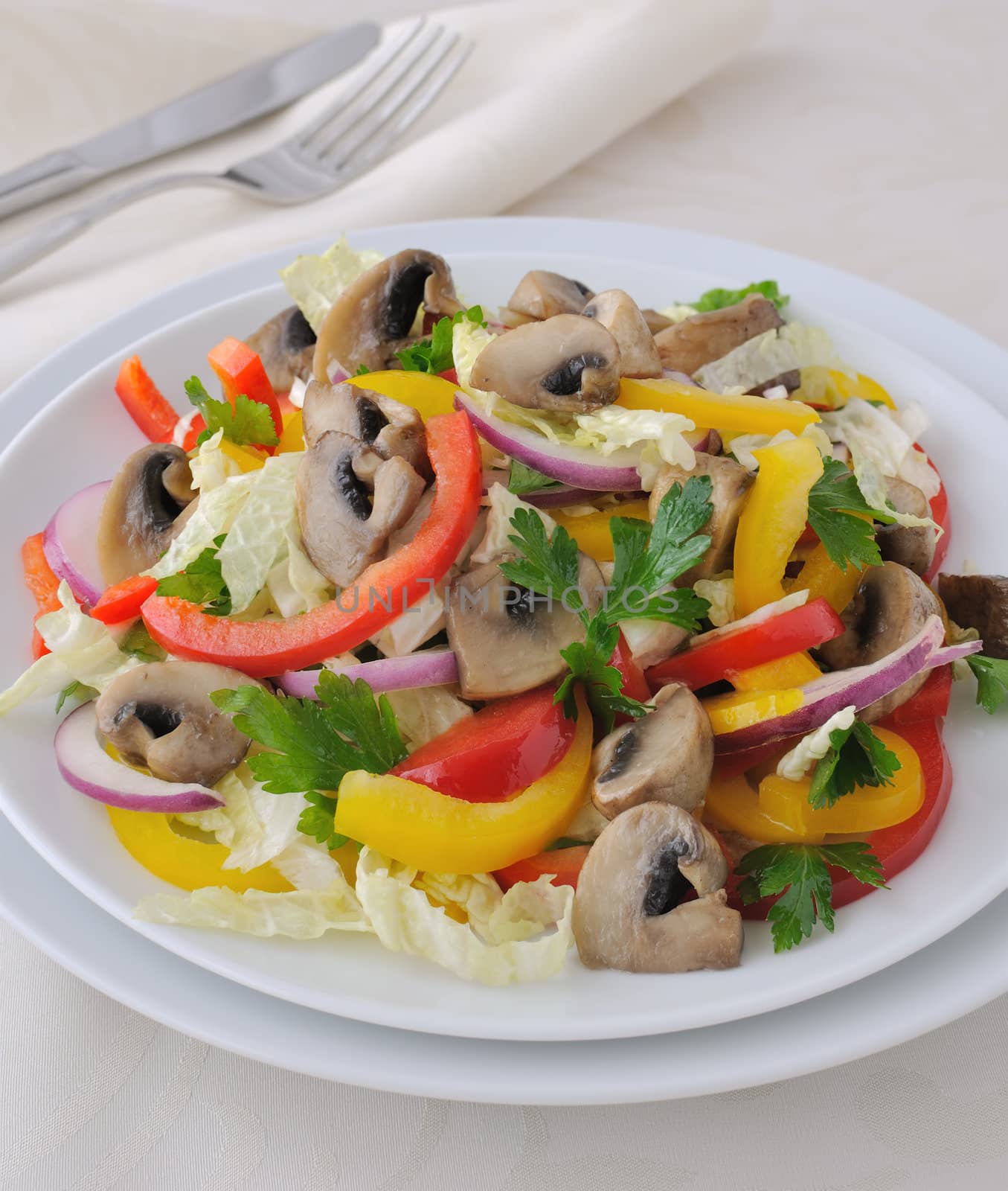 Salad of cabbage with mushrooms and peppers