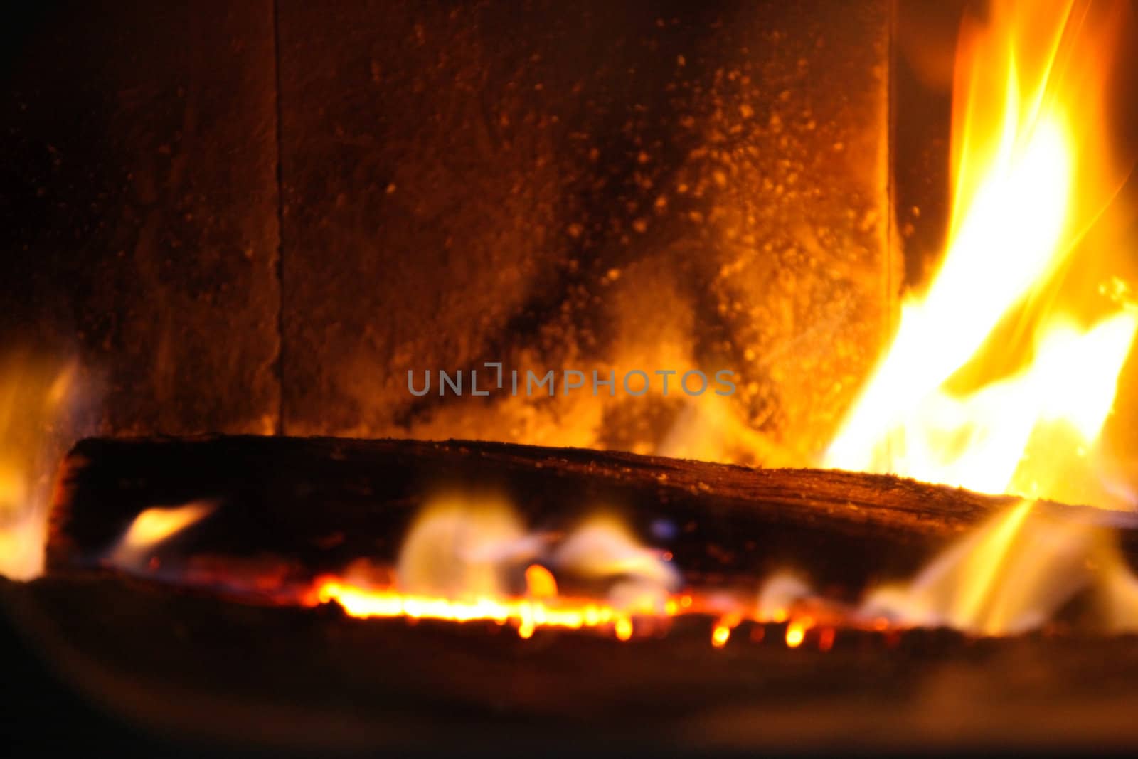 wood log in a fire place