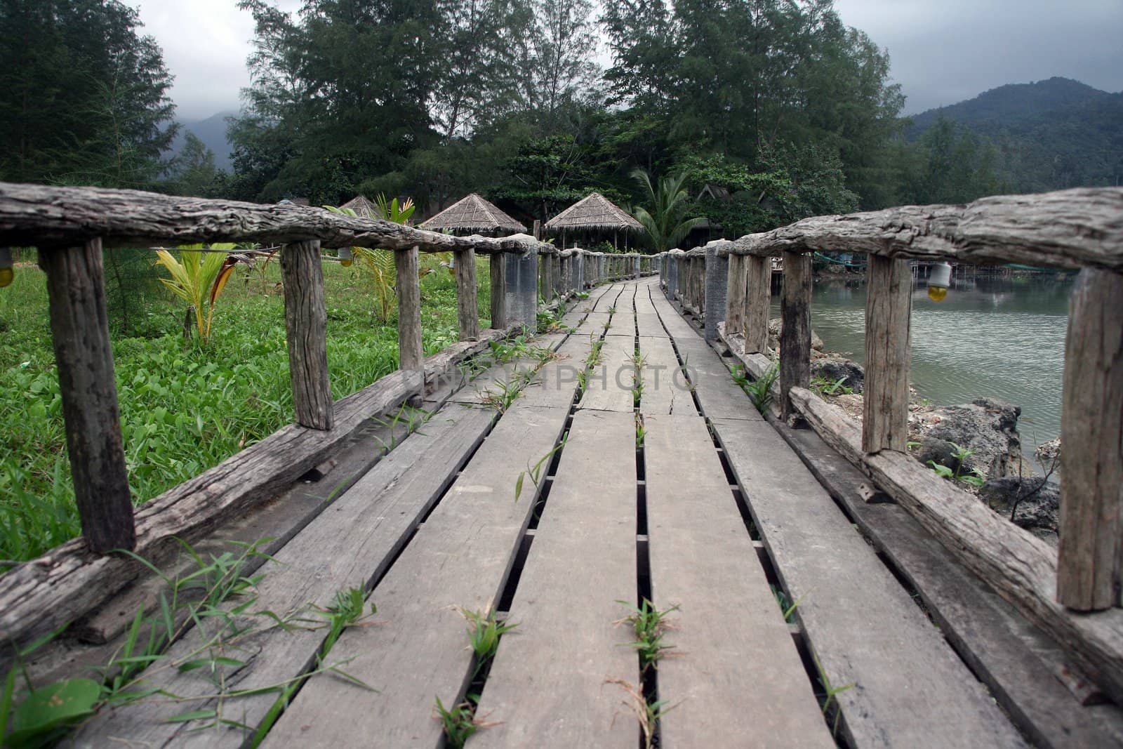 wooden bridge at blue lagoon koh chang island thailand