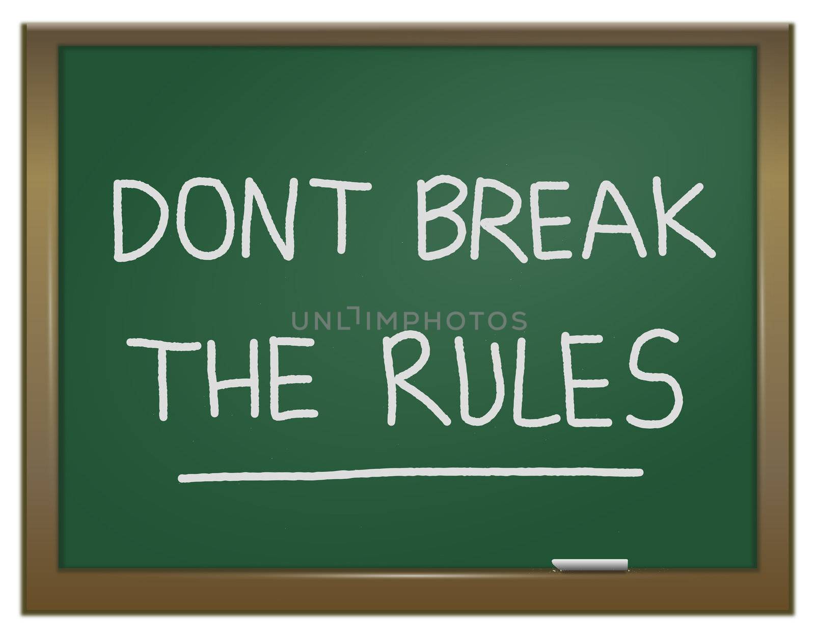 Illustration depicting a green chalk board with the words 'dont break the rules' written on it in white chalk.