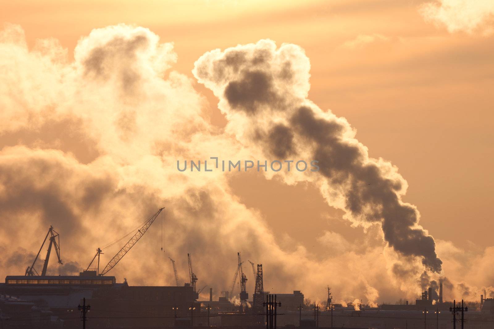 industrial landscape is very chilly in the evening at sunset