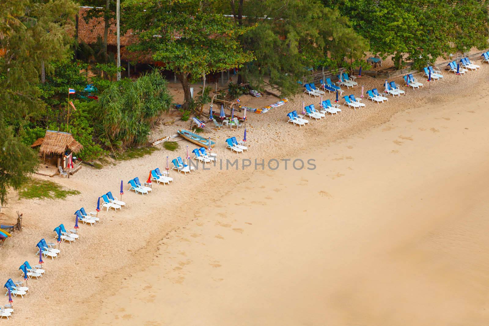 Top view of tropical beach. Morning low tide, Thailand, Phuket, Rawai