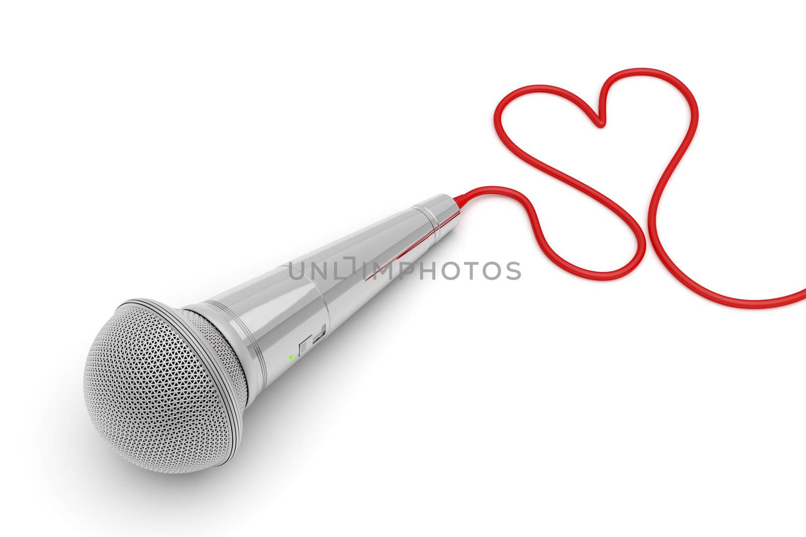 Music for love - concept image with microphone and heart shaped wire