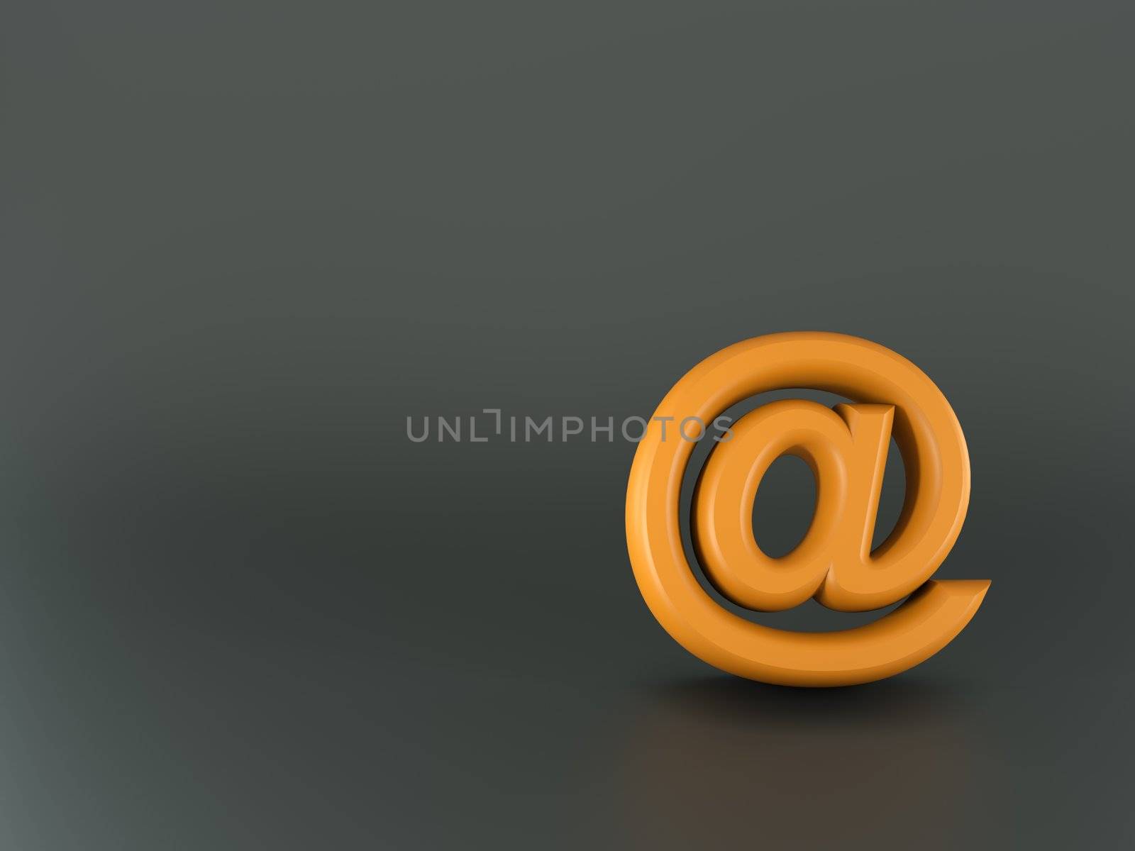 3d orange email sign on glossy background