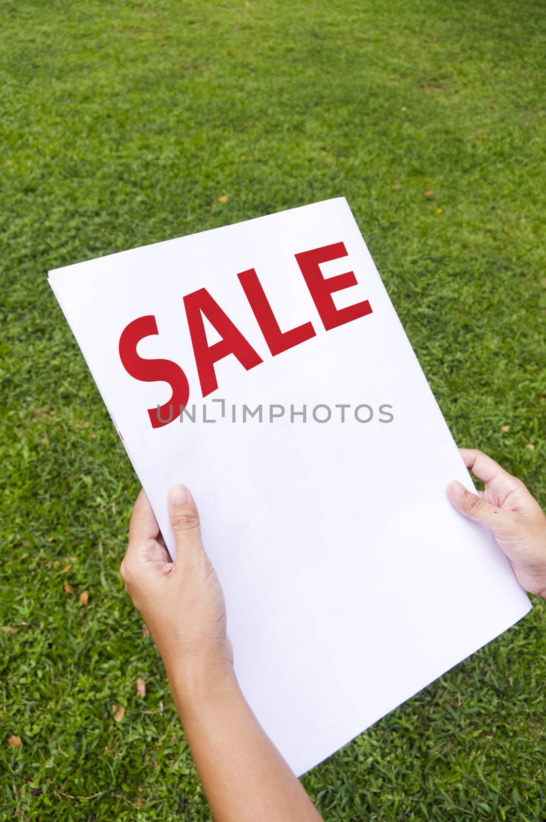 woman is reading a page with sale news
