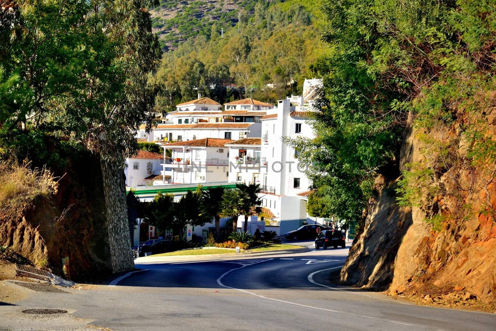 Road leading to mijas, entrance located on the winding roads in the mountains