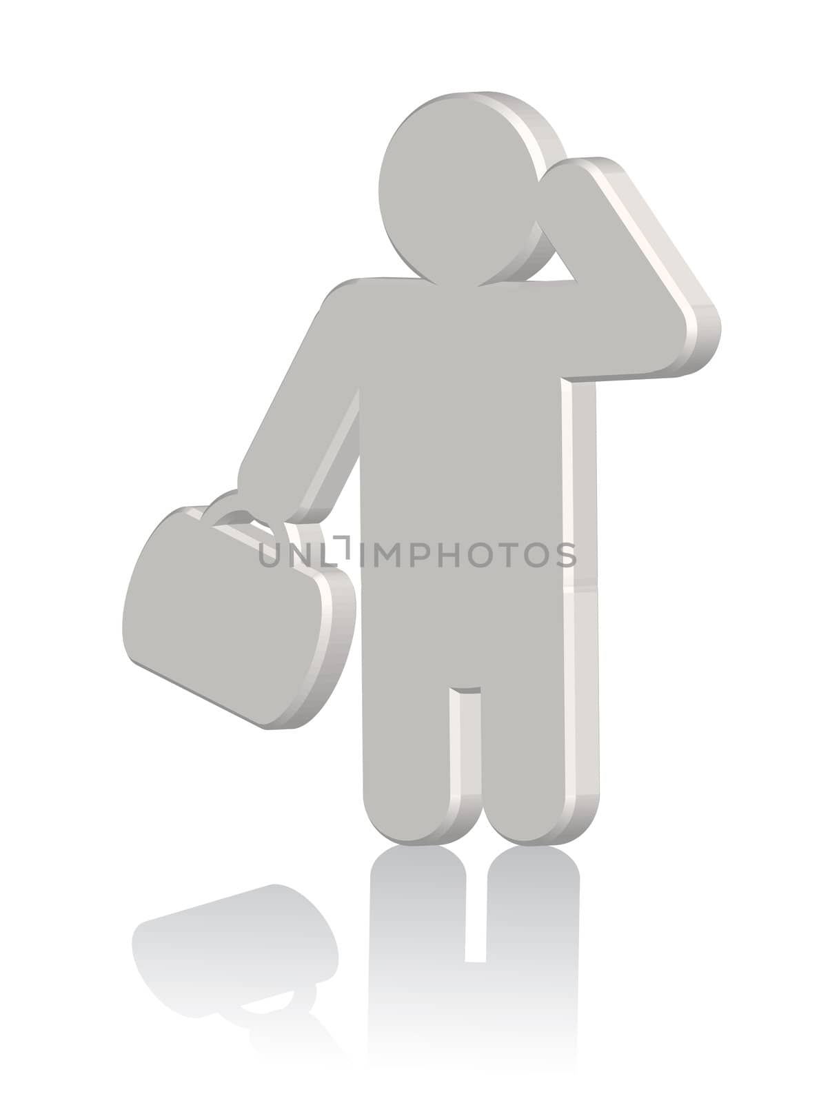 3d businessman with case thinking. Vector