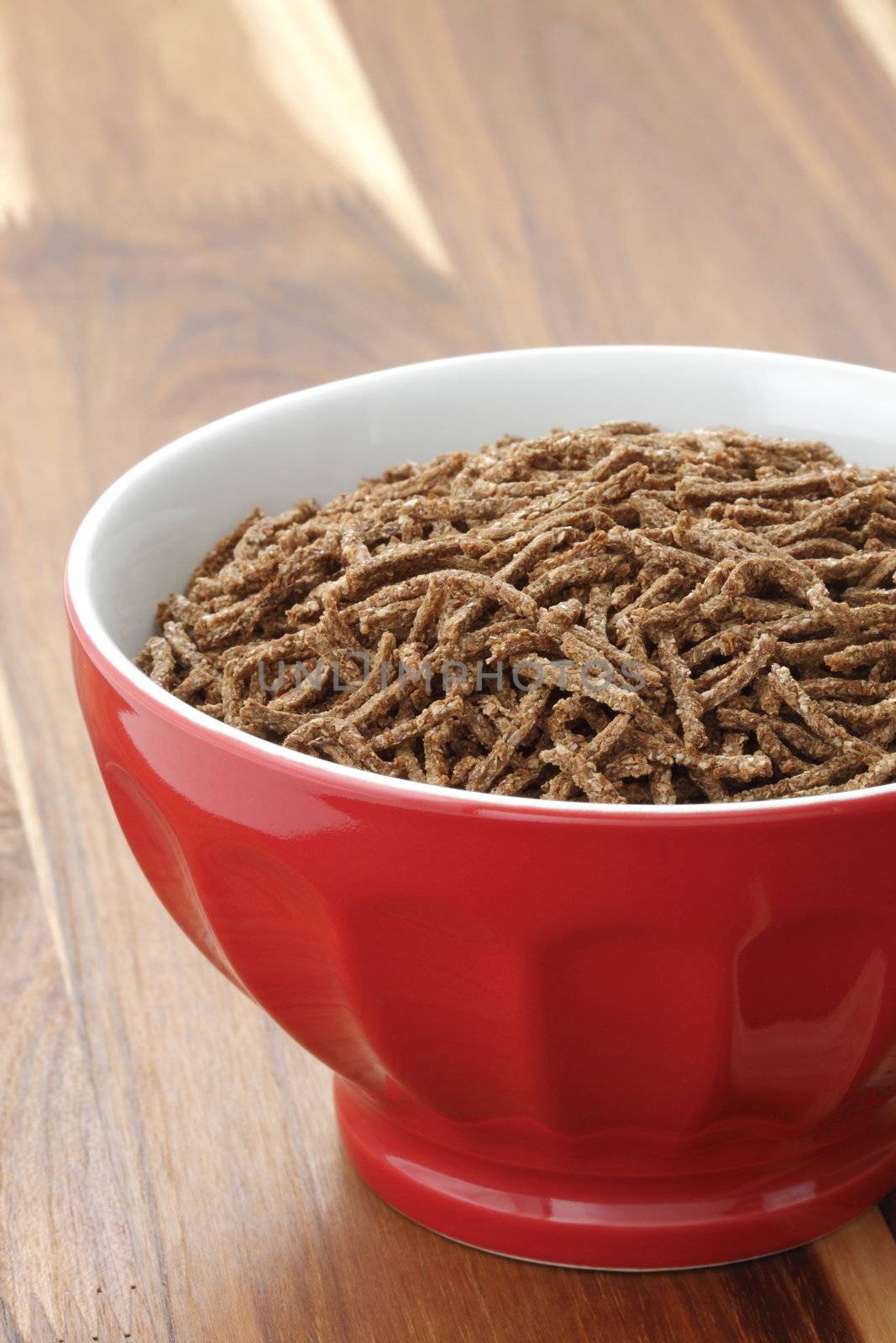 Delicious and nutritious cereal, high in bran, high in fiber, served in a beautiful  French Cafe au Lait Bowl with wide rims. In place of handles. This healthy bran cereal will be an aid to digestive health.