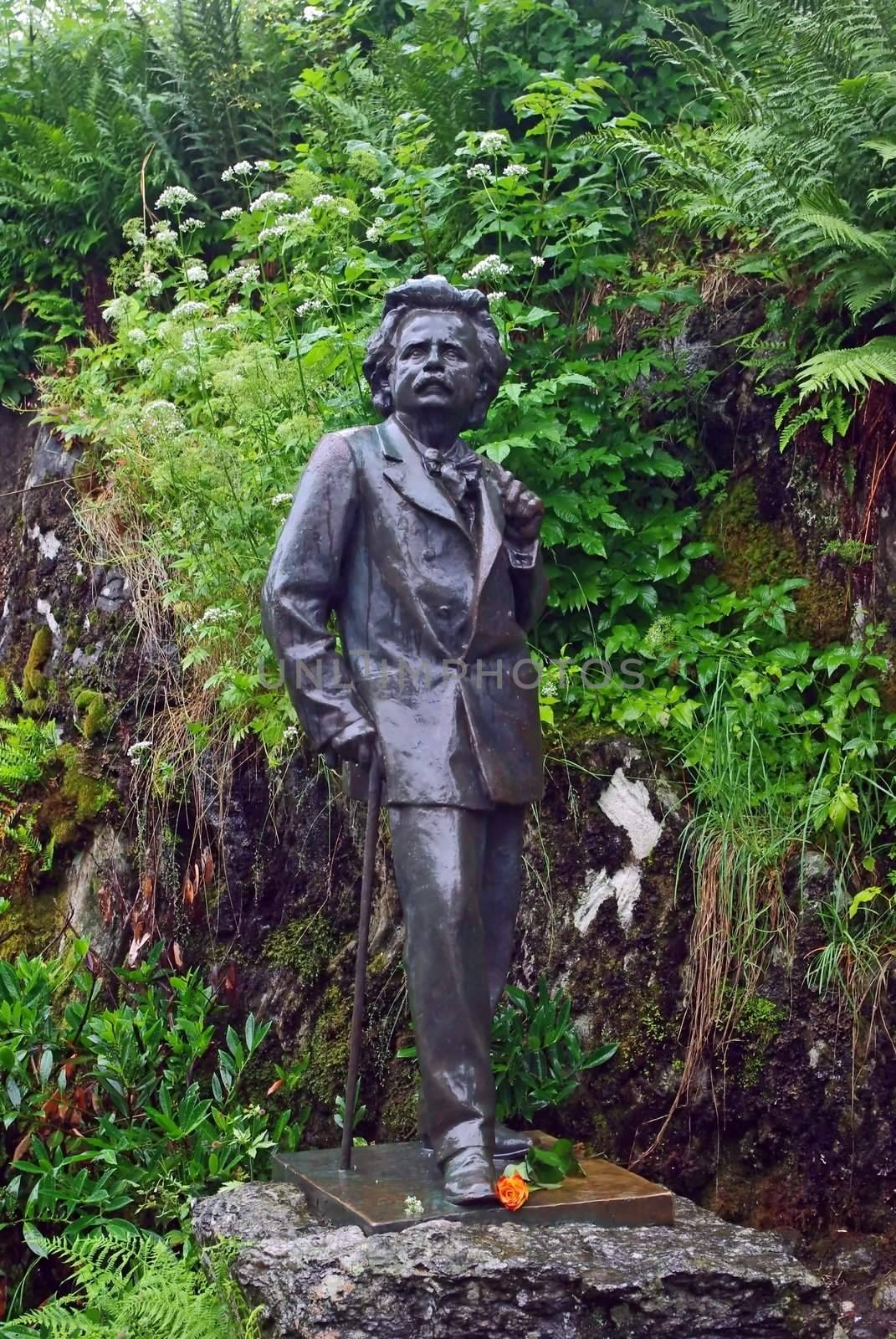 Statue of famous norwegian composer Edward Grieg near by his house in Bergen, Norway