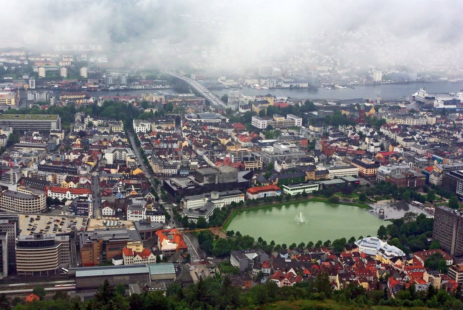 Aerial view of the sity Bergen, Norway by Vitamin