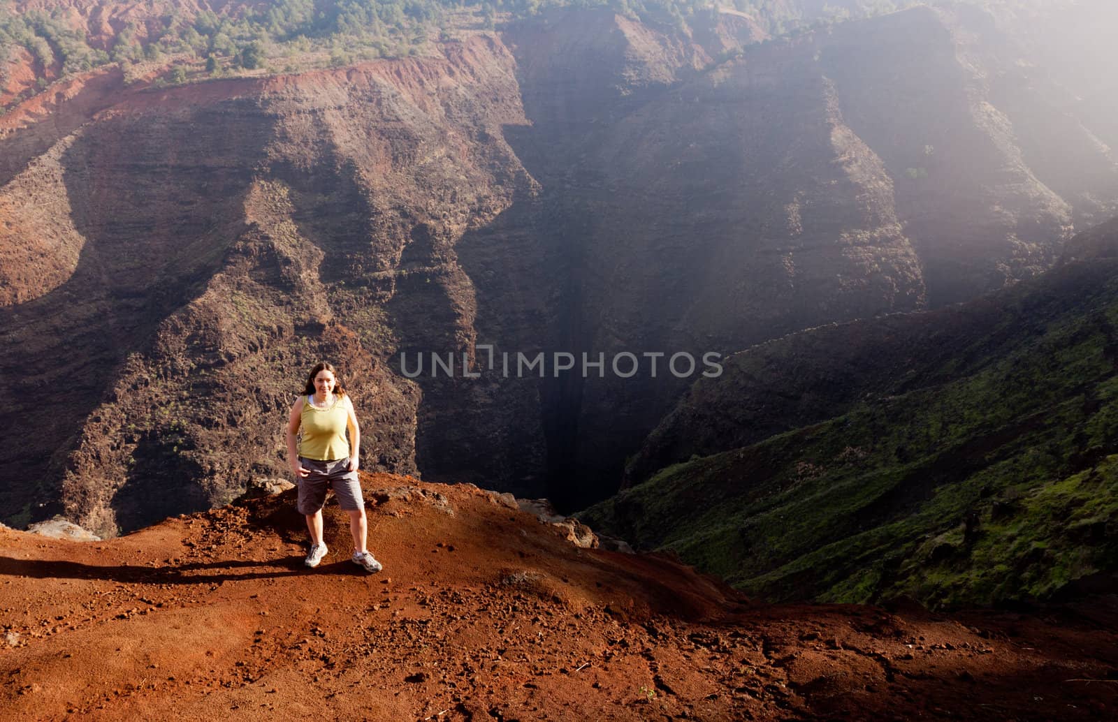 Early light illuminates the steep rock sides of Waimea Canyone on Kauai