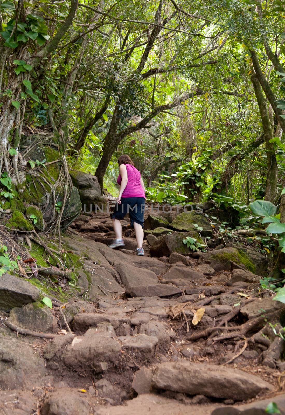 Girl hiking Kalalau trail in Kauai by steheap