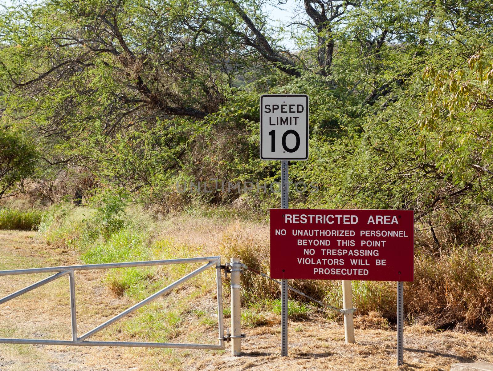 Restricted sign in interior of Diamond Head crater in Waikiki Hawaii