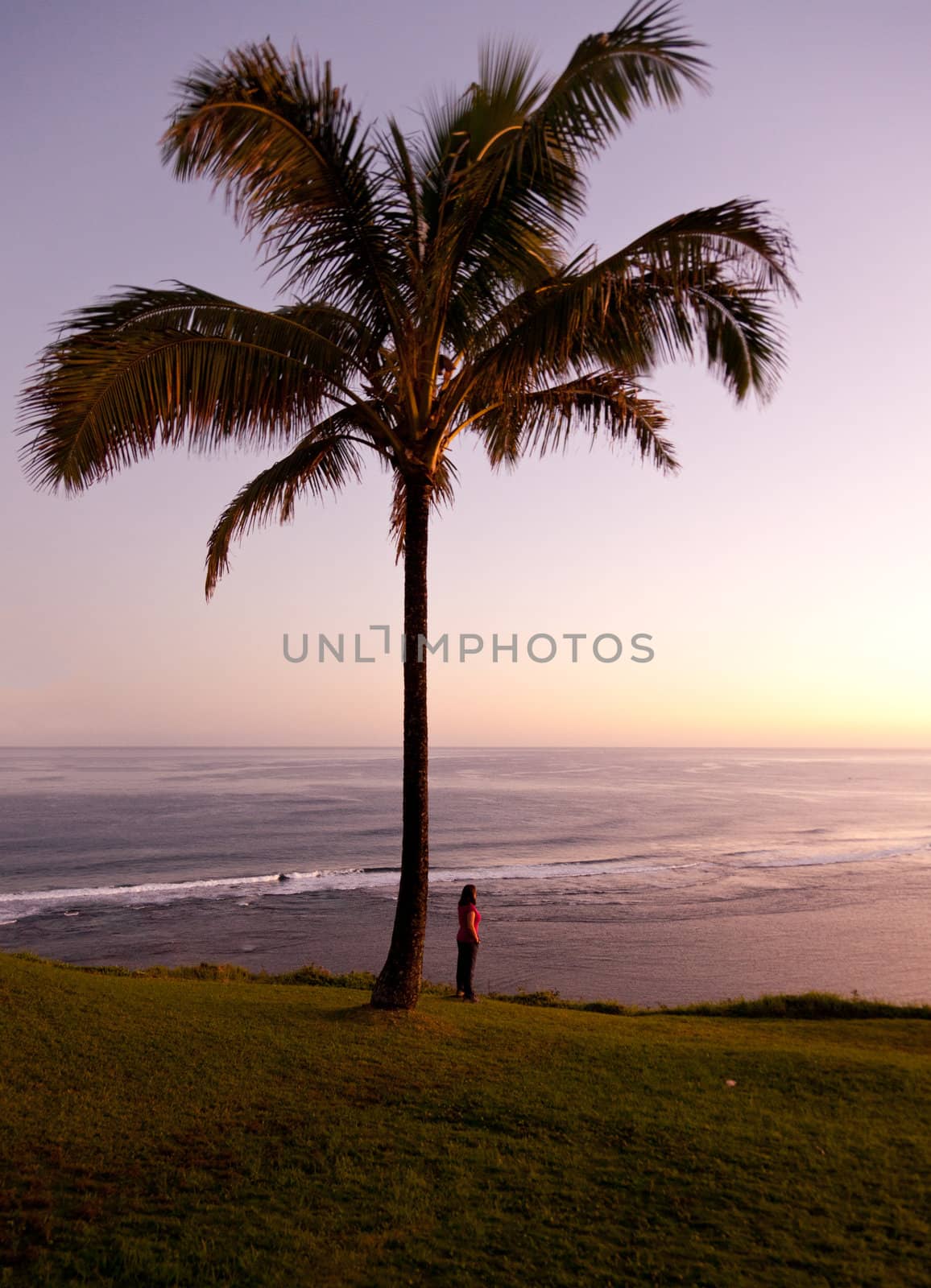 Woman watching sunrise in Kauai by steheap