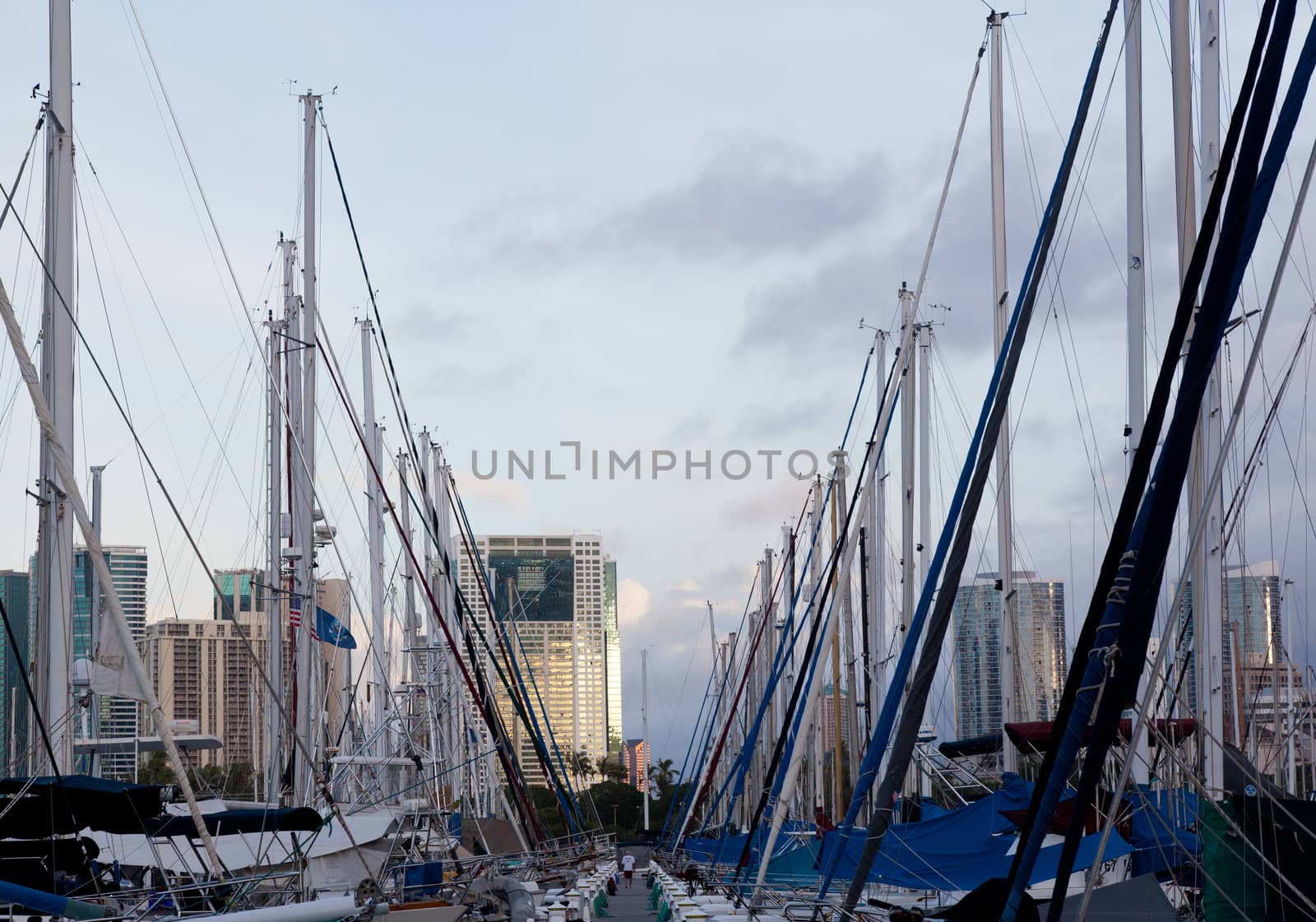HONOLULU, HI - JANUARY 15: Reflections from downtown Honolulu and Hawaiki Tower on January 15, 2012. Hawaiki Tower has 46 stories and rises 400 feet.