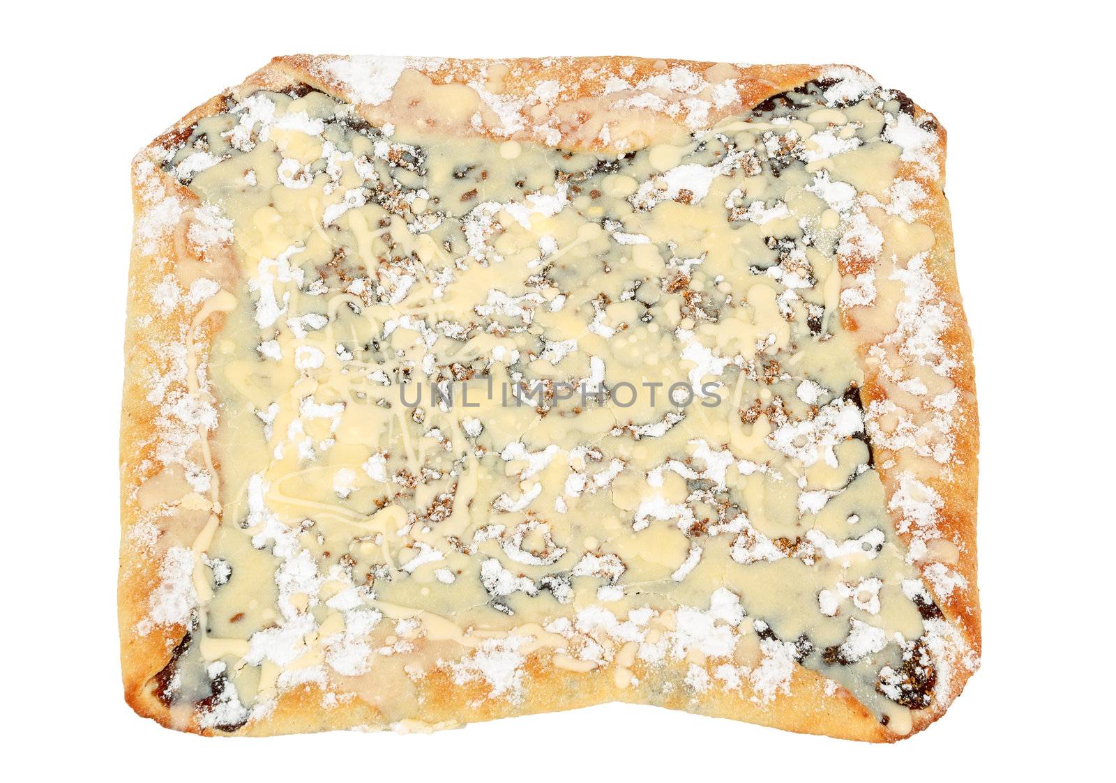 traditional czech plum jam cake pie isolated on white background