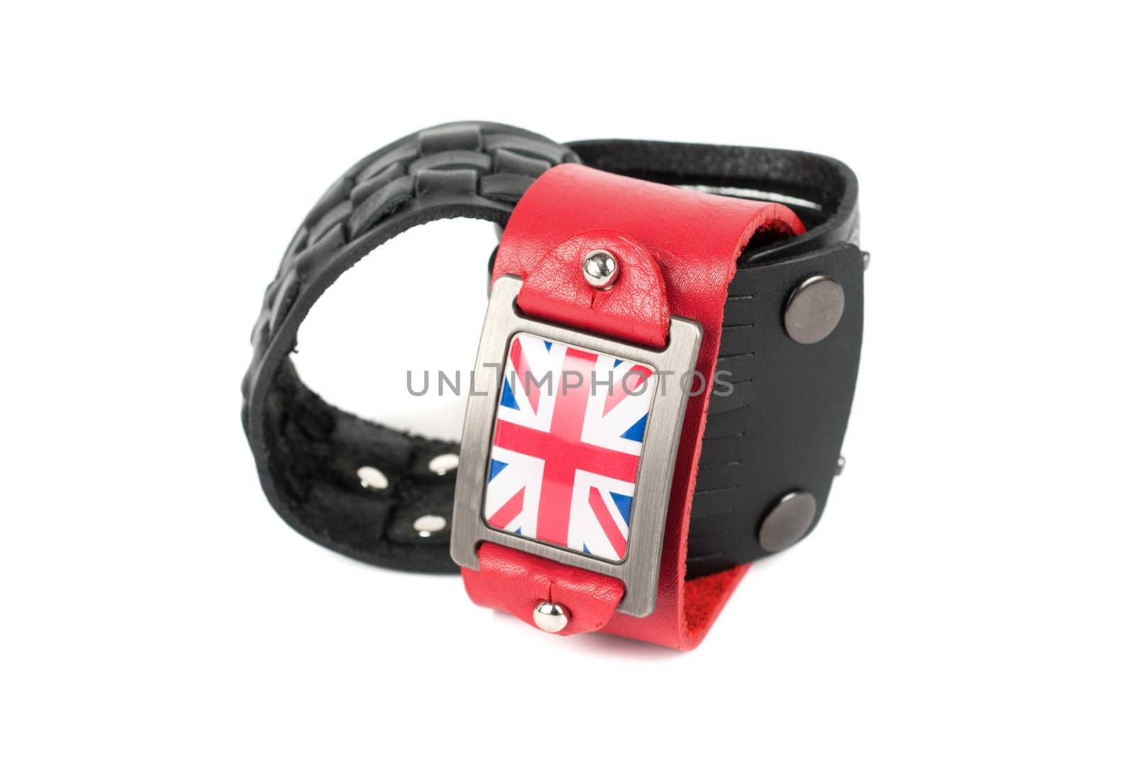 Men's leather belt with britain flag on a white background