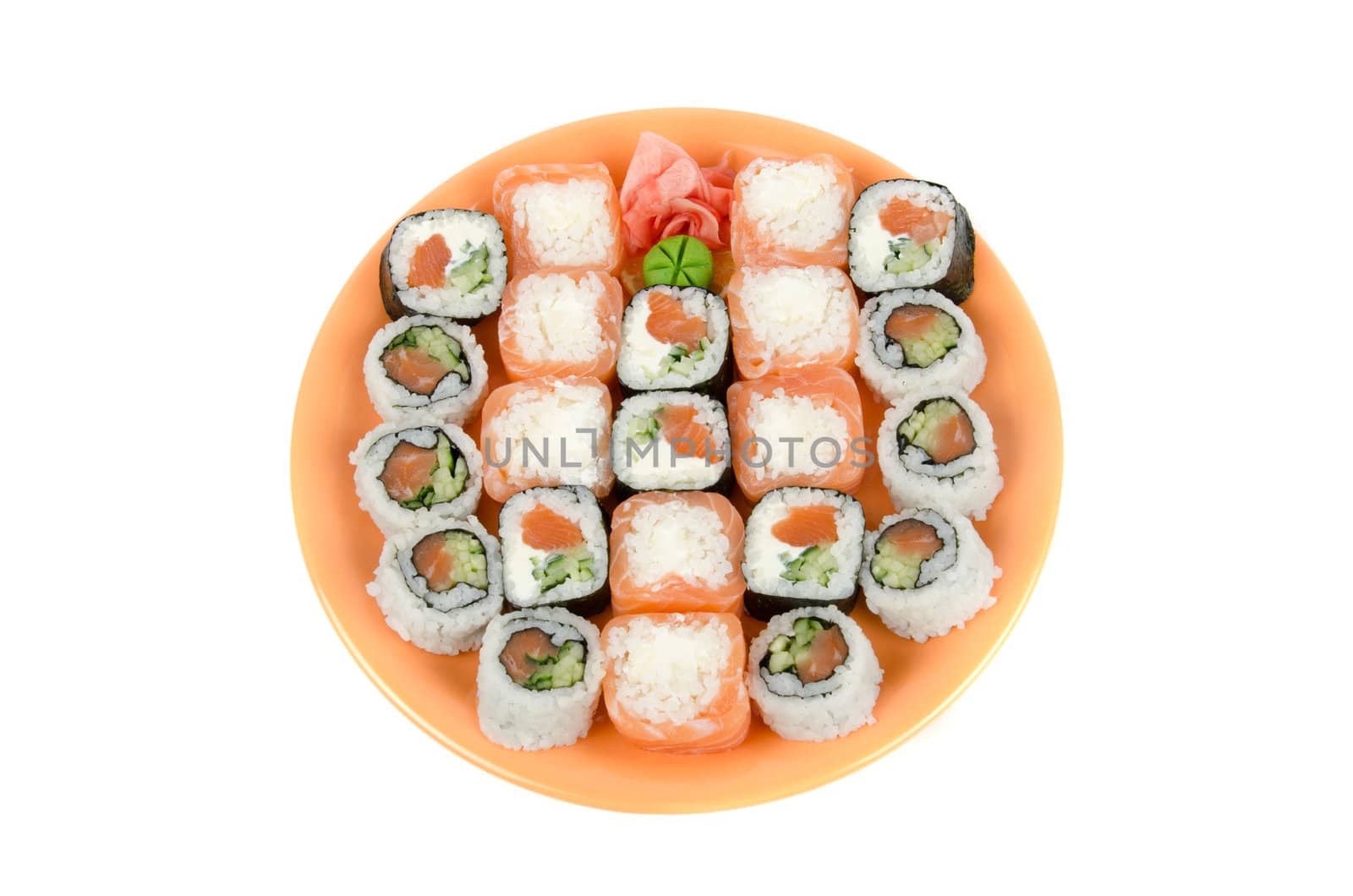 japanese sushi set at plate on a white