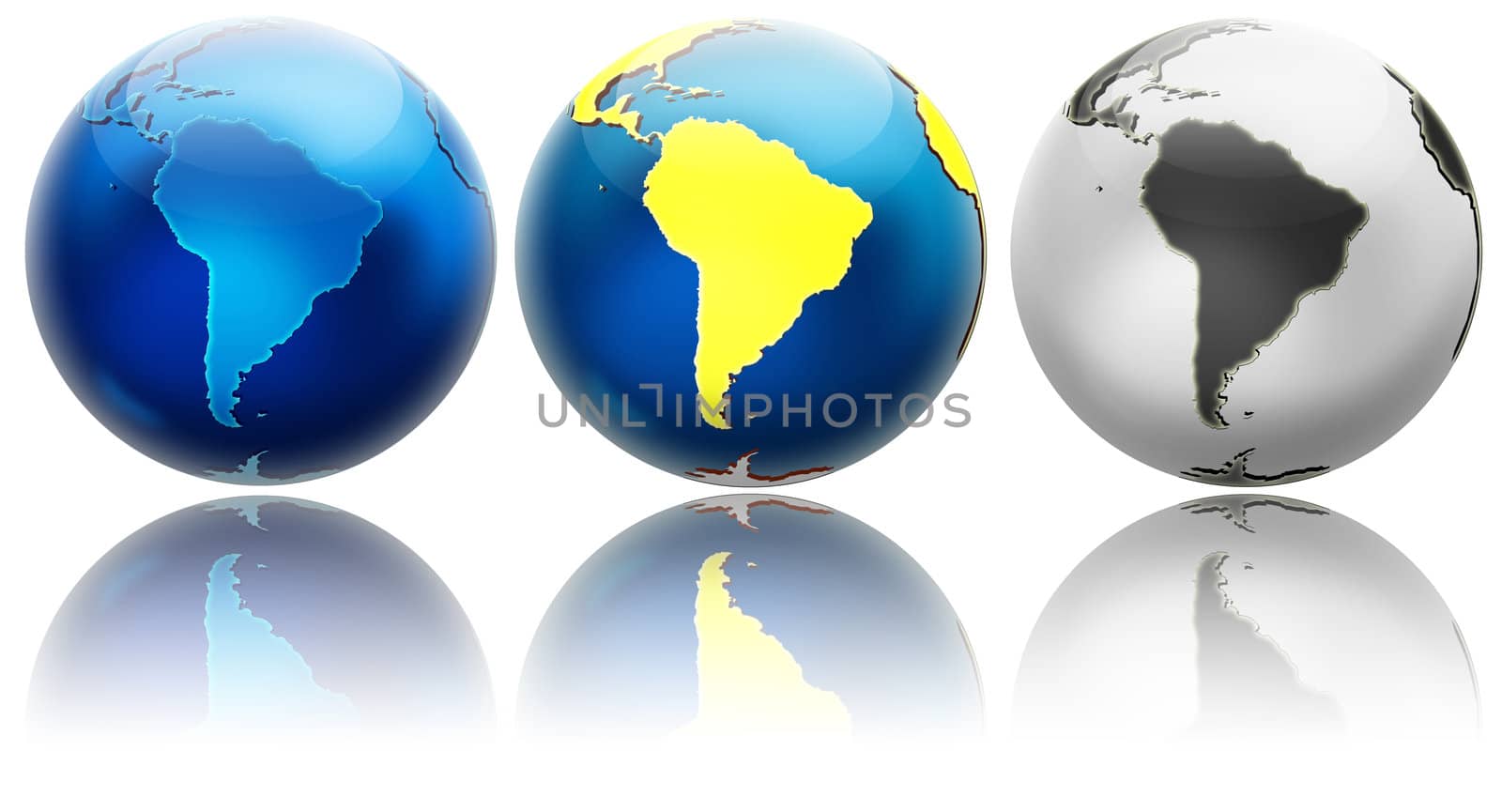 Three different colors globe variations South America by akuli