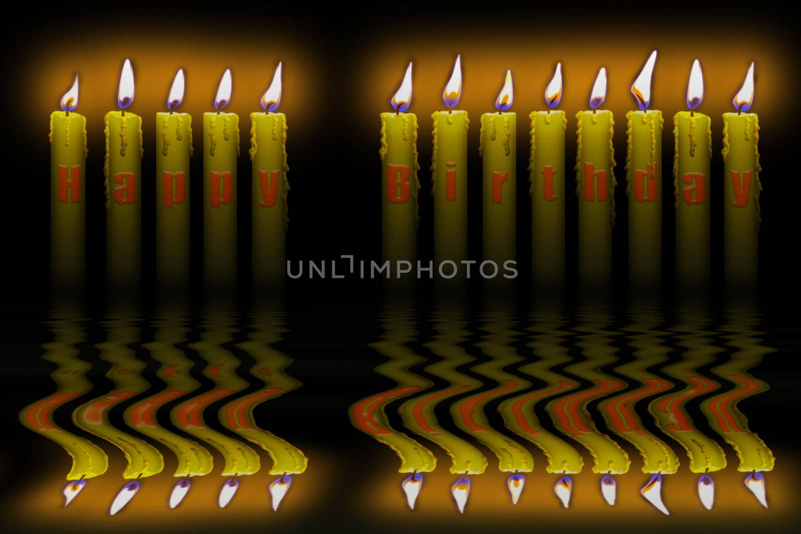 candles with happy birthday letters inside flooding in water