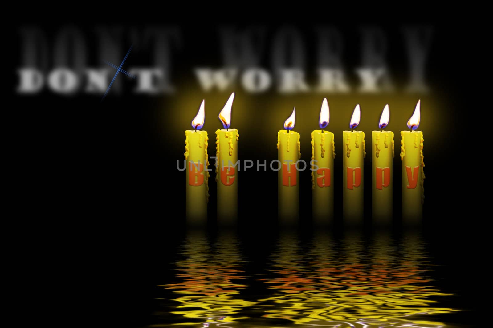 candles and words dont worry be happy flooding in water