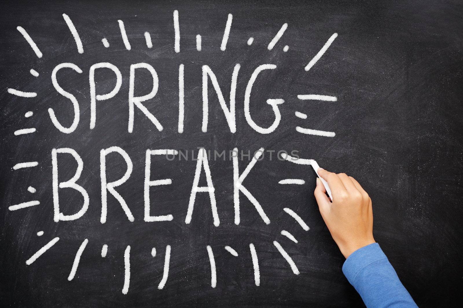 Spring break blackboard. Spring break written on chalkboard.