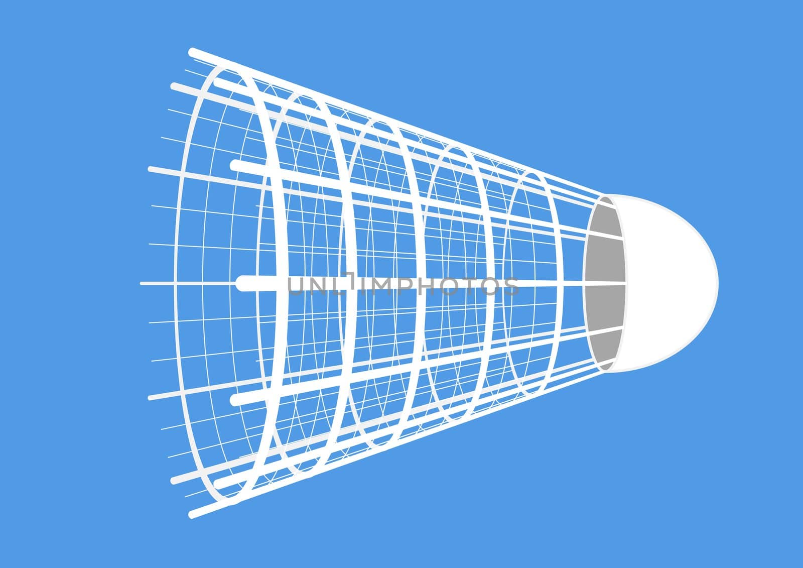 Isolated object of sporting equipment for badminton game: white shuttlecock with detailed grid